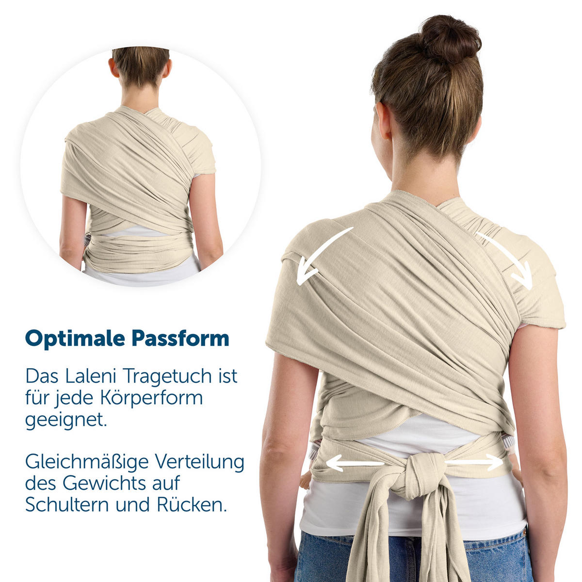 BABYTRAGEN für Neugeborene bis 15 kg - 100% Baumwolle (Ohne Elasthan) - Beige - Beige, Textil (60/5.1cm) - Laleni