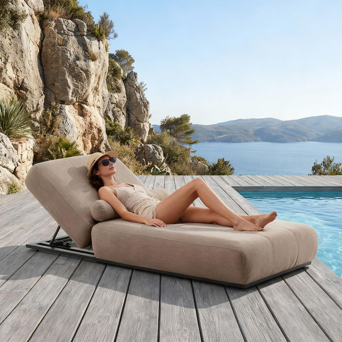 SONNENLIEGE TROPEA beige, schwarz - Beige, Kunststoff (213/32/91cm) - IDIMEX