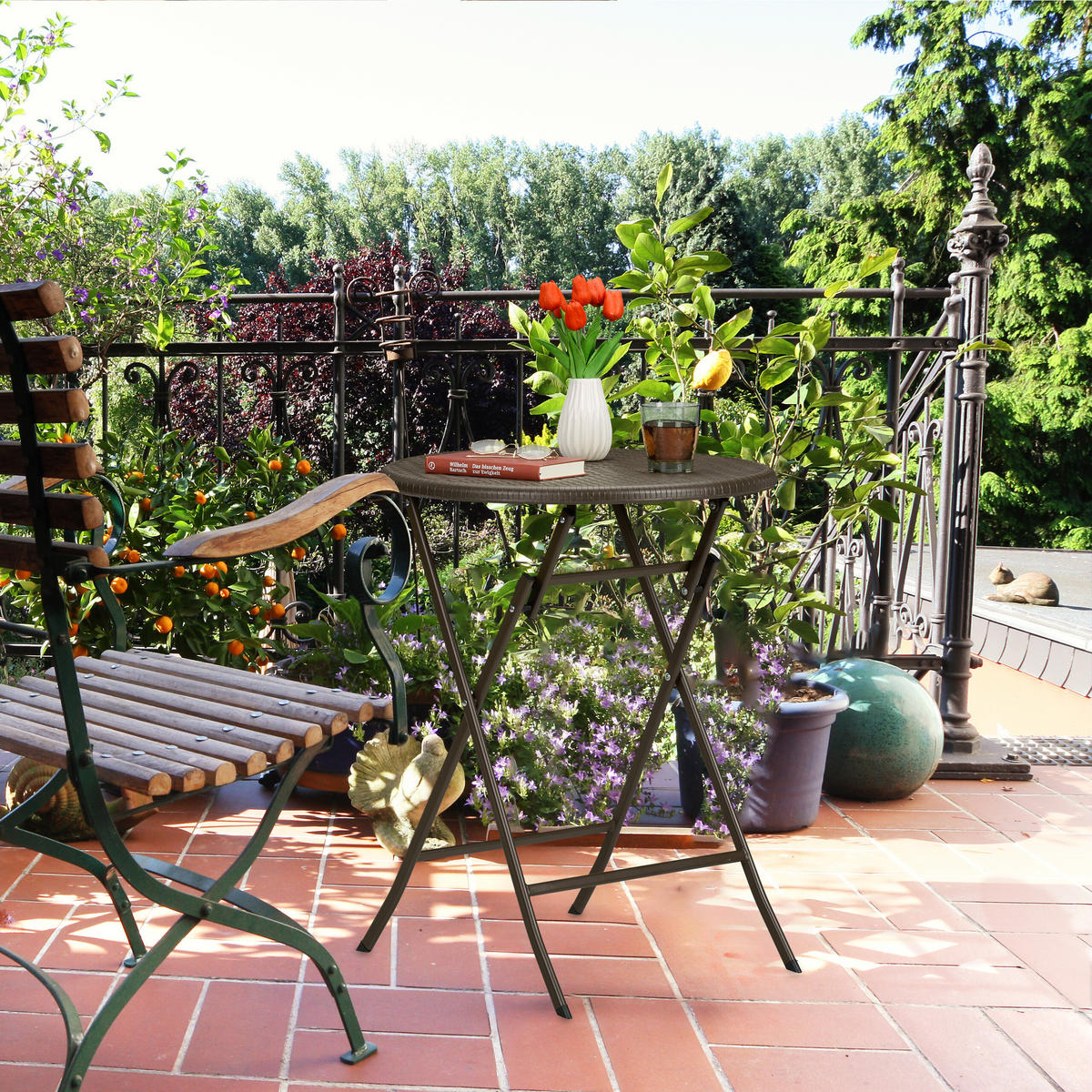 GARTENTISCH - Grau, Kunststoff/Metall (60/60/75cm) - Relaxdays