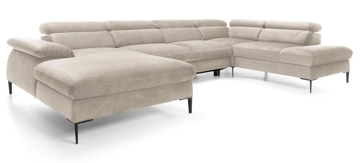ECKSOFA U-Form 350 cm Amaro M mit Schlaffunktion, Links, Creme - Creme, Holz (214/353cm) - Emporius