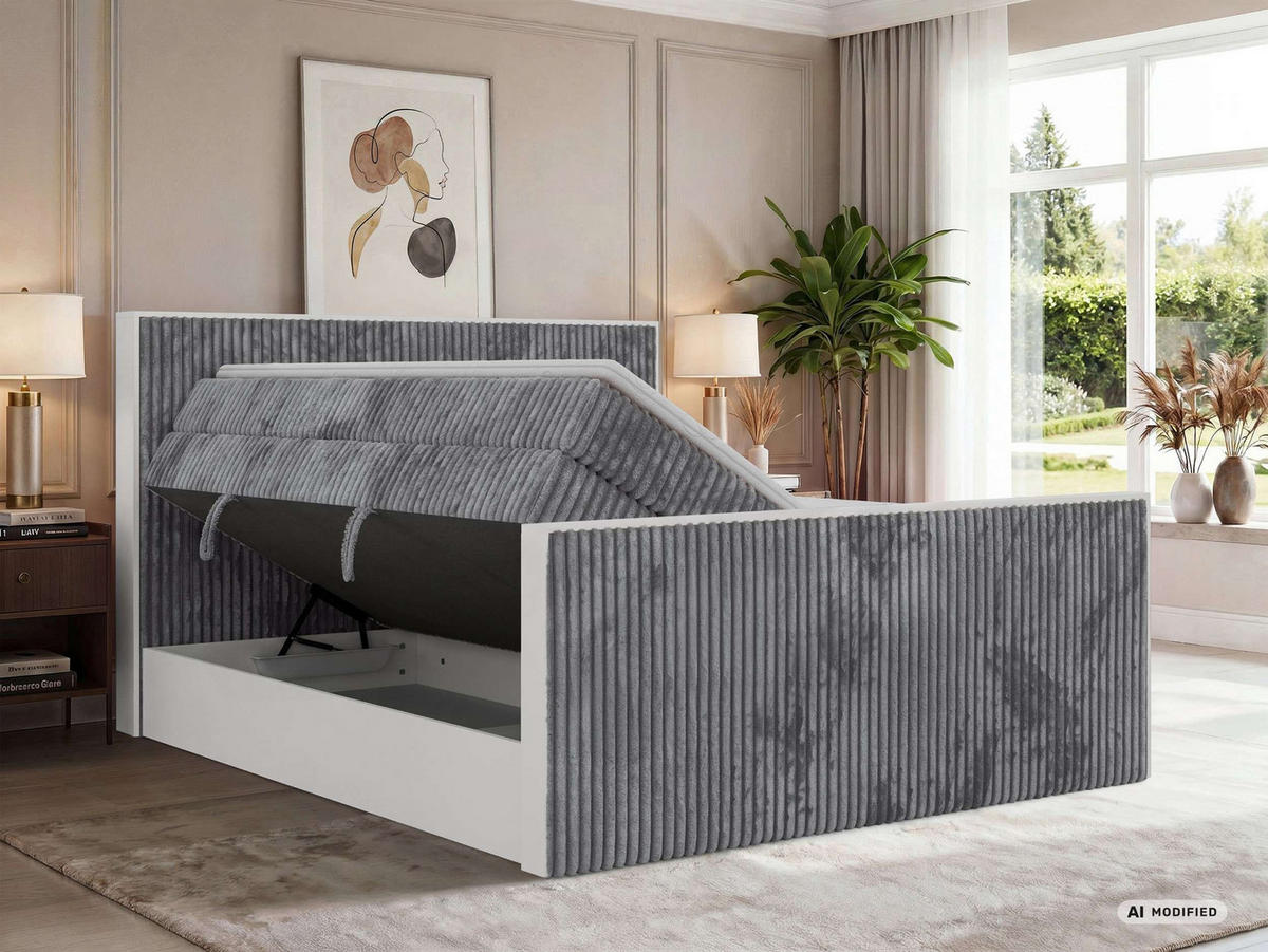 BOXSPRINGBETT TRAVIT KING DUO 160/200 - Grau Cord - Topper T25 - H3 - Schwarz/Grau, Kunststoff/Textil (160/200cm) - MKS