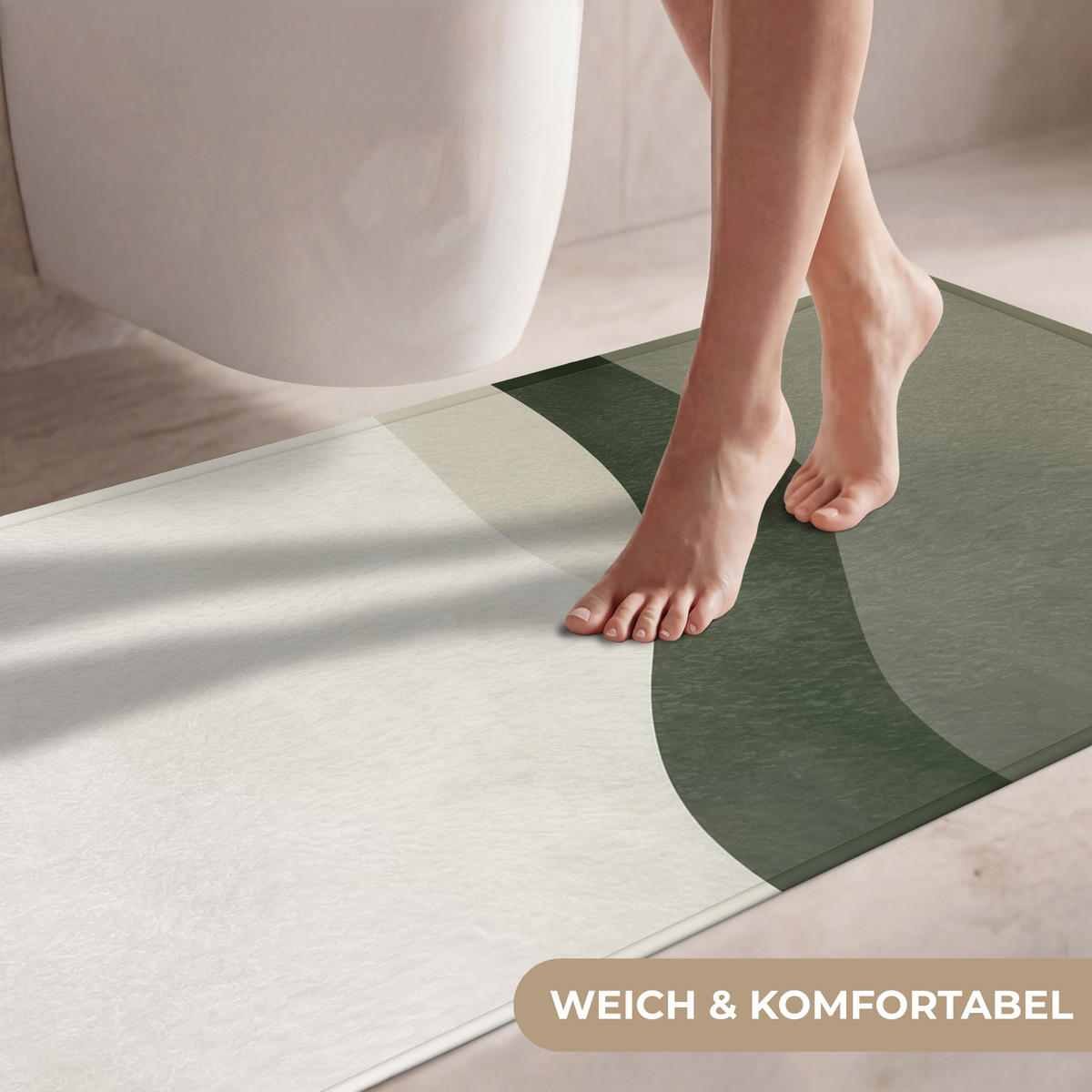 WC-VORLEGER Japandi - Grün - Abstrakt - Modern WC Teppich 120x60 cm - Grün, Kunststoff/Textil (120/60cm) - OnlyWow