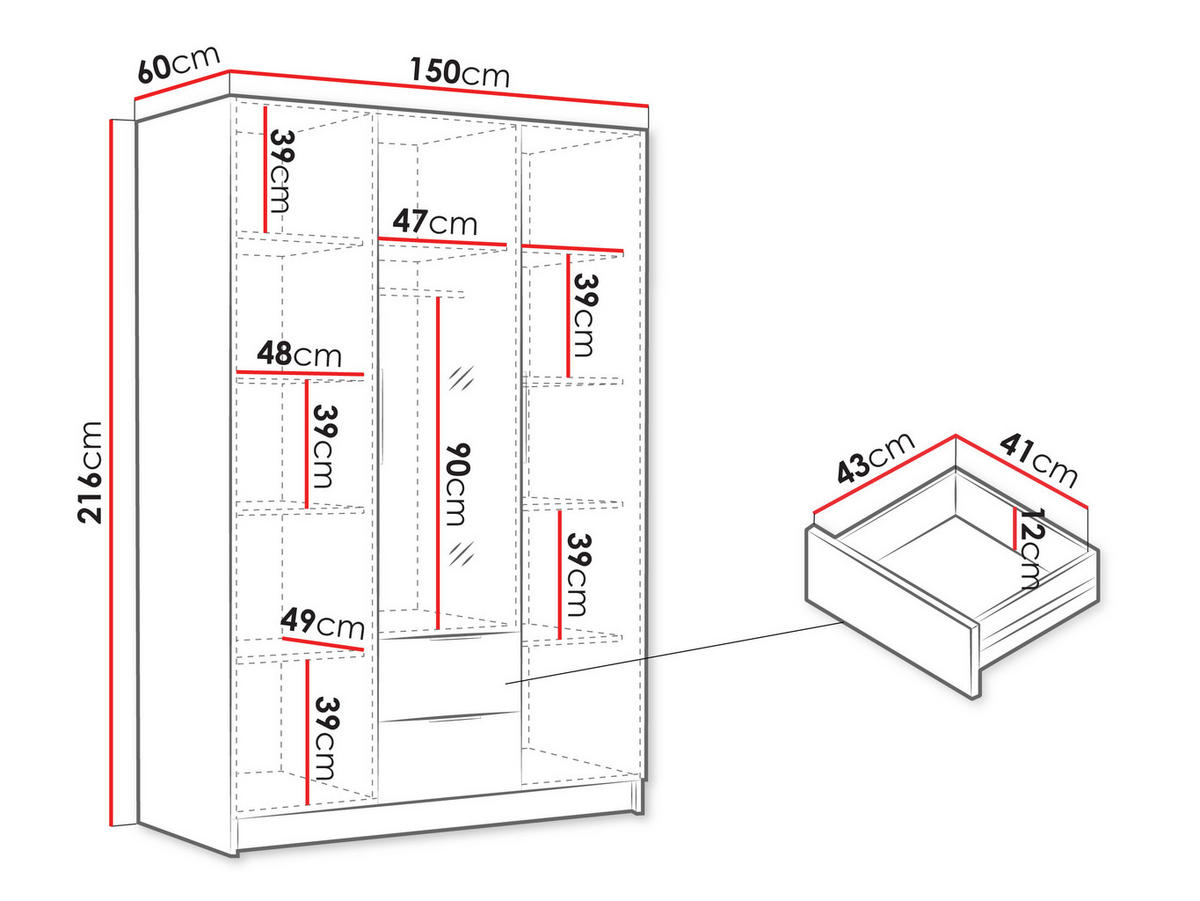 KLEIDERSCHRANK Calwi II - Eichefarben/Goldfarben, Holzwerkstoff/Kunststoff (150/216/60cm) - MIRJAN24