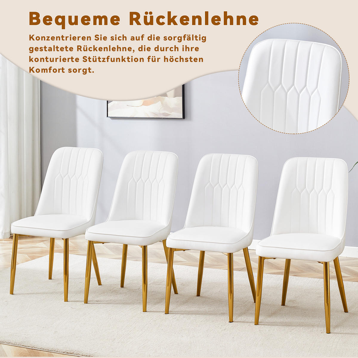 STUHL-SET DE-36519 2 Stück mit PU-Bezug und Metallbeinen Weiß - Weiß, Metall (41.5/89/43cm) - ComfortXL