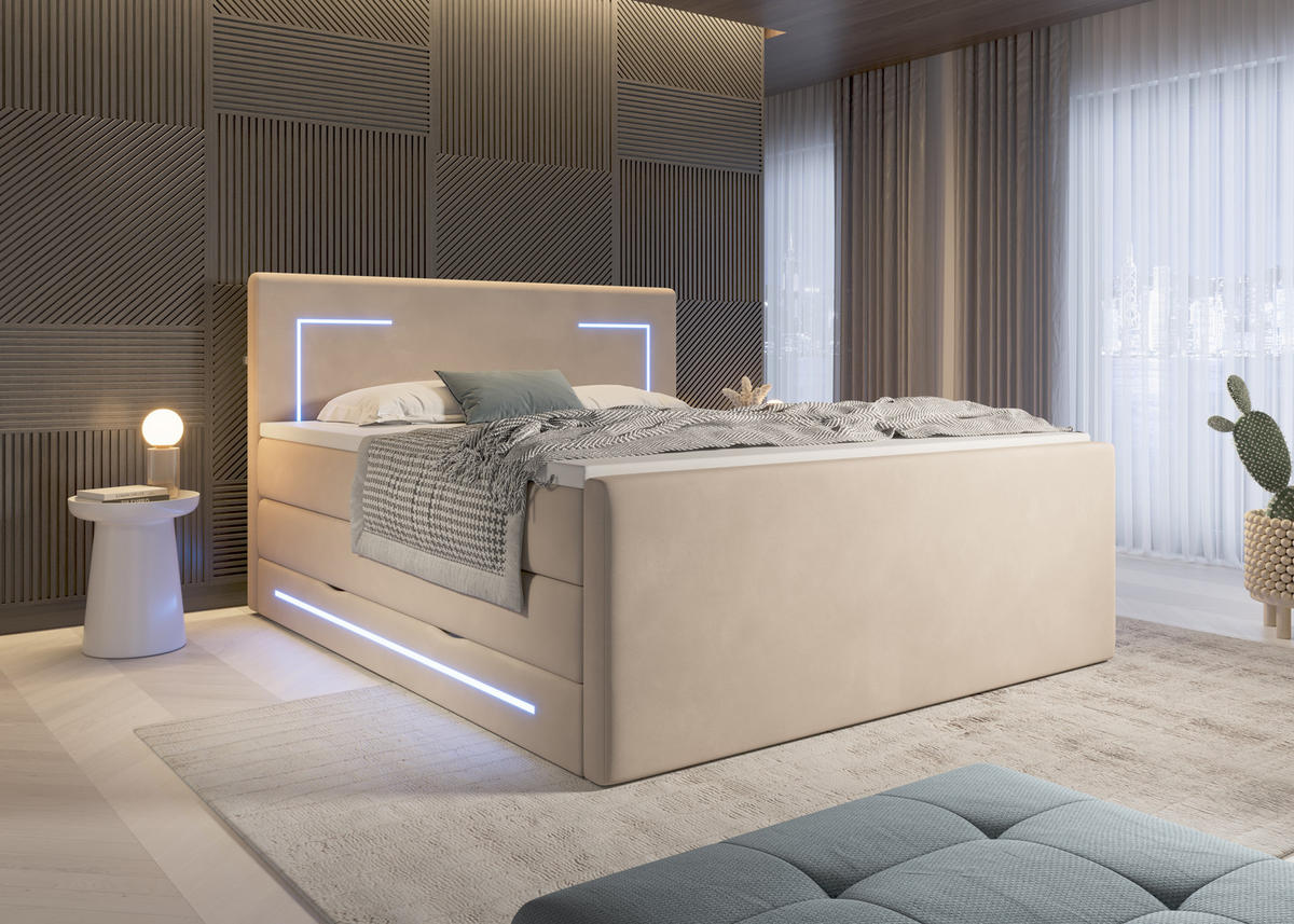 BOXSPRINGBETT Monaco beige 180/200 cm H2/H3 Samt - Beige, Textil (180/200cm) - wonello