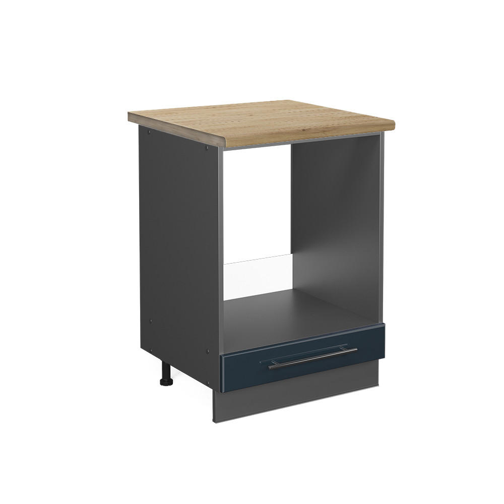 HERDUMBAUSCHRANK Fame-Line Dunkelblau Hochglanz 60 cm, AP Eiche - Anthrazit/Dunkelblau, Holzwerkstoff (60/82/60cm) - Vicco