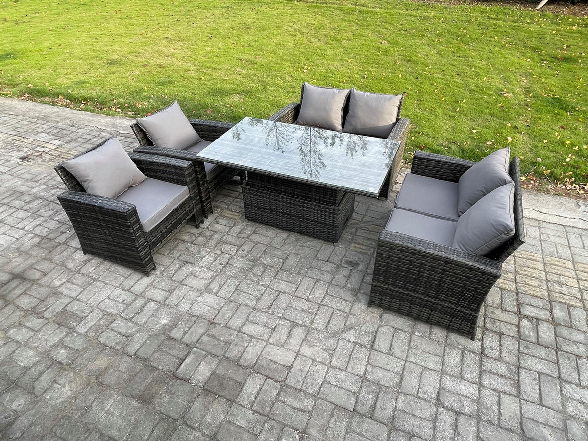 GARTENSOFA Hohe Rückenlehne Polyrattan Dunkelgrau 6-Sitzer - Dunkelgrau, Metall - Fimous