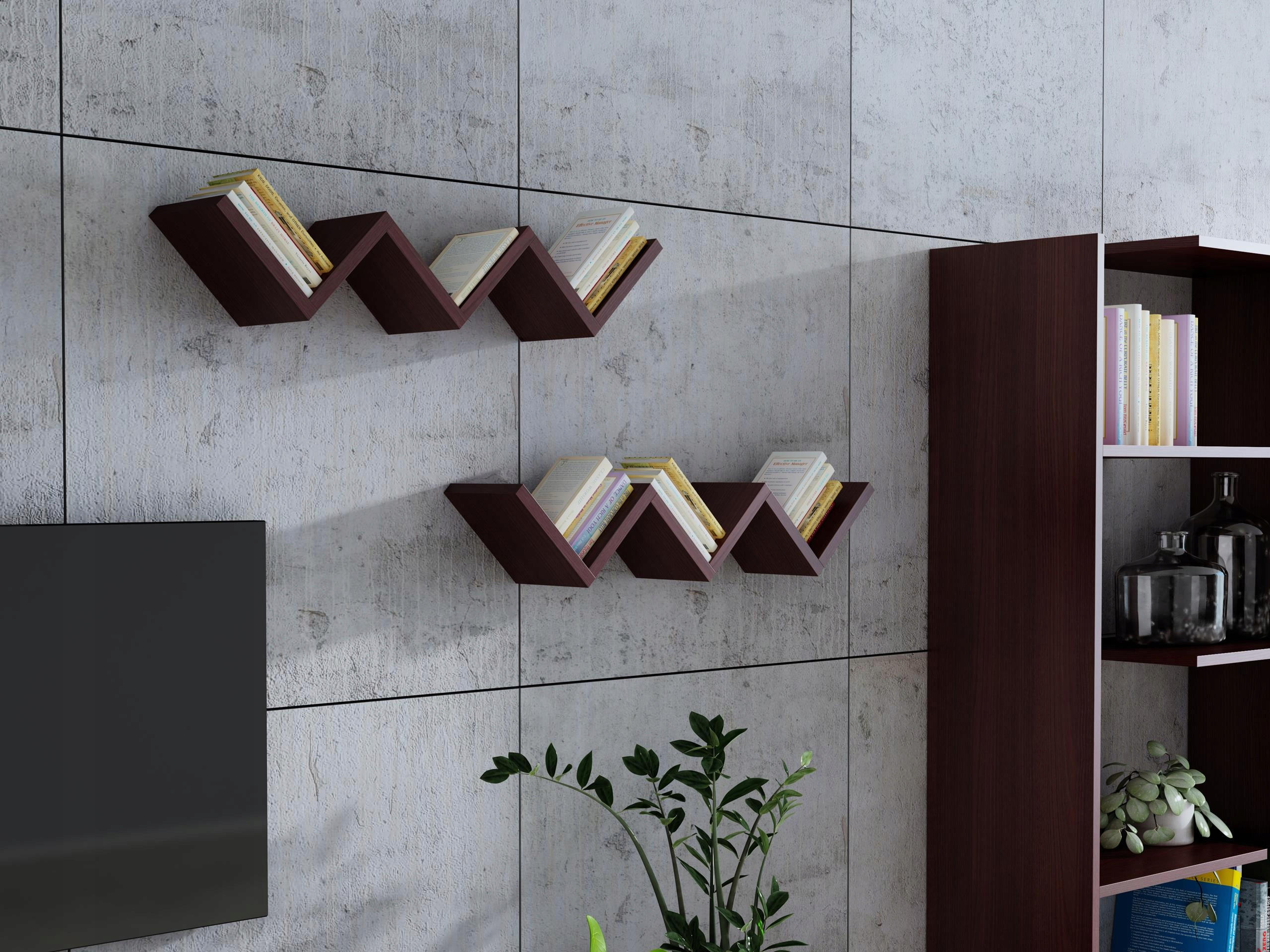 WANDREGAL ORTO 2 Stück Wenge 90/21/17 cm - Wengefarben, Holzwerkstoff (90/17/21cm) - Matkam Möbel