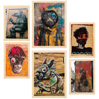 POSTER Set Mit 6 Graffiti Straßenkunst Im Banksy In Brauntönen A3 & A4 Rahmen Aus Hellem Holz - Beige, Papier (29/3cm) - Nacnic