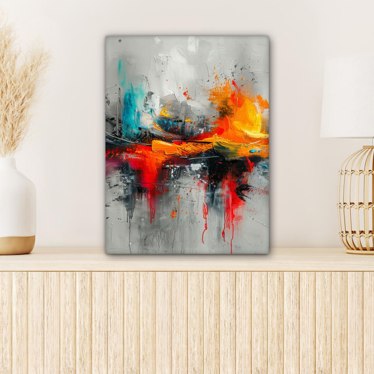 LEINWANDBILD Moderne Kunst - Orange - Grau - Abstrakt 30x40 cm - Hellgrau, Textil (30/40cm) - MuchoWow