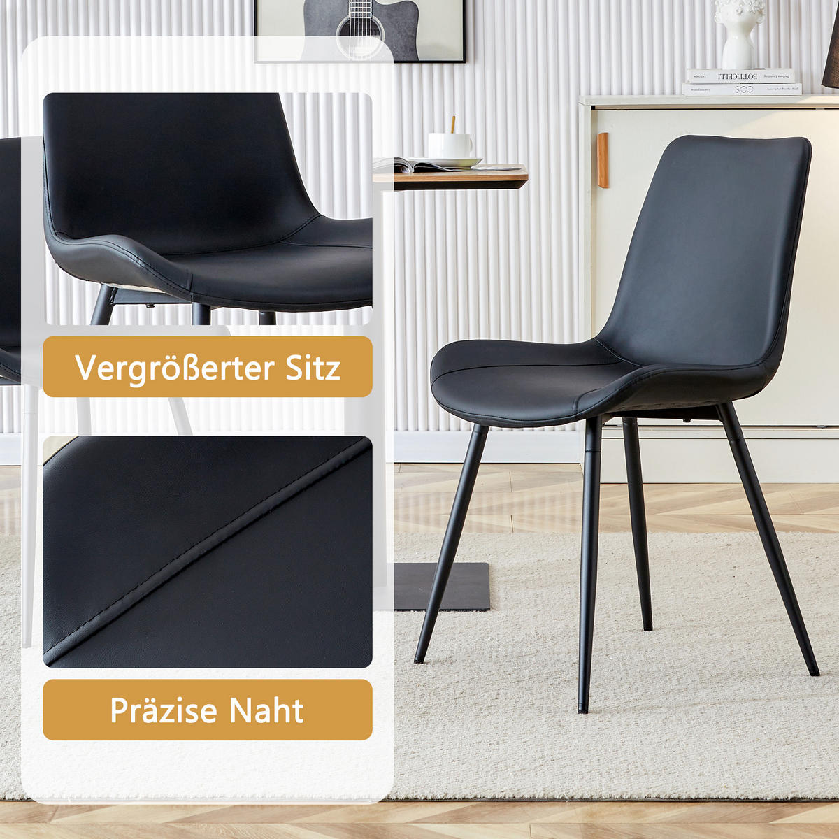 ESSGRUPPE DE-39388 5-teilig, mit 4 PU-Stühlen Schwarz - Schwarz, Holzwerkstoff (100/76/100cm) - ComfortXL