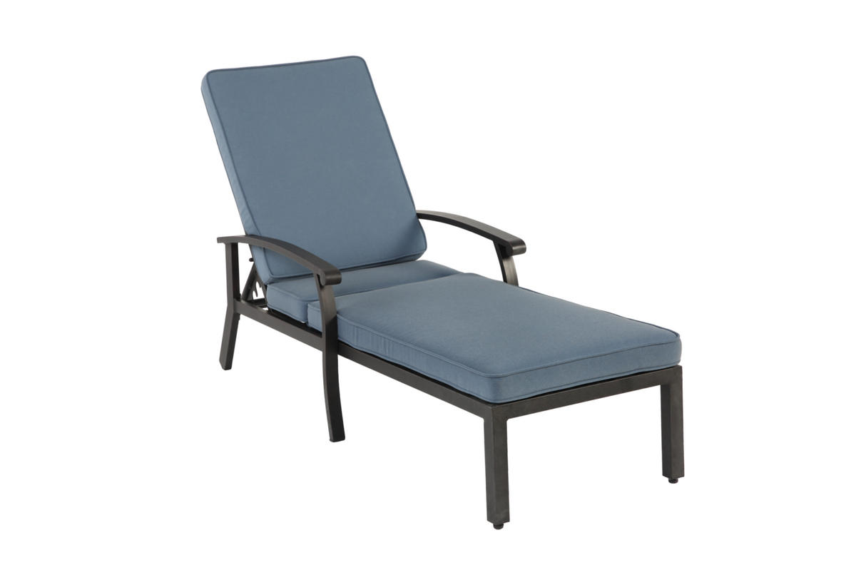 GARTENLIEGE aus Aluminium 204x58x100/30 cm Blau mit 5-fach verstellbarer Rückenlehne und Baumwollkissen - Blau, Metall (58/100/204cm) - Modfu