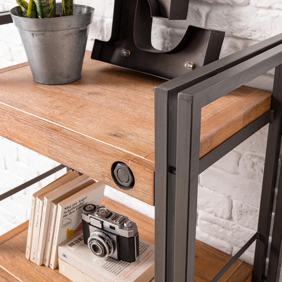 REGAL - 3 Fächer, Akazie massiv / Metall - Akaziefarben, Holz (60/140/35cm) - home24