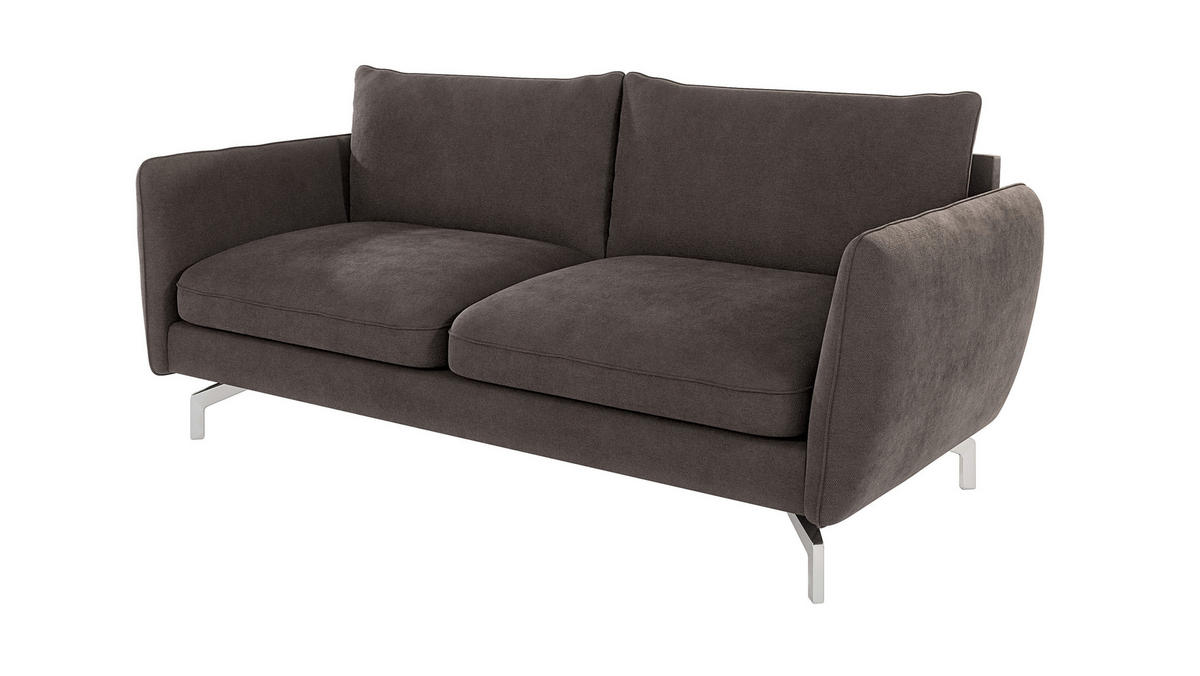 3-SITZER-SOFA Elou Braun - Khaki Microfaser - Chromfarben/Dunkelbraun, Holz/Textil (203/87/92cm) - S-Style Möbel