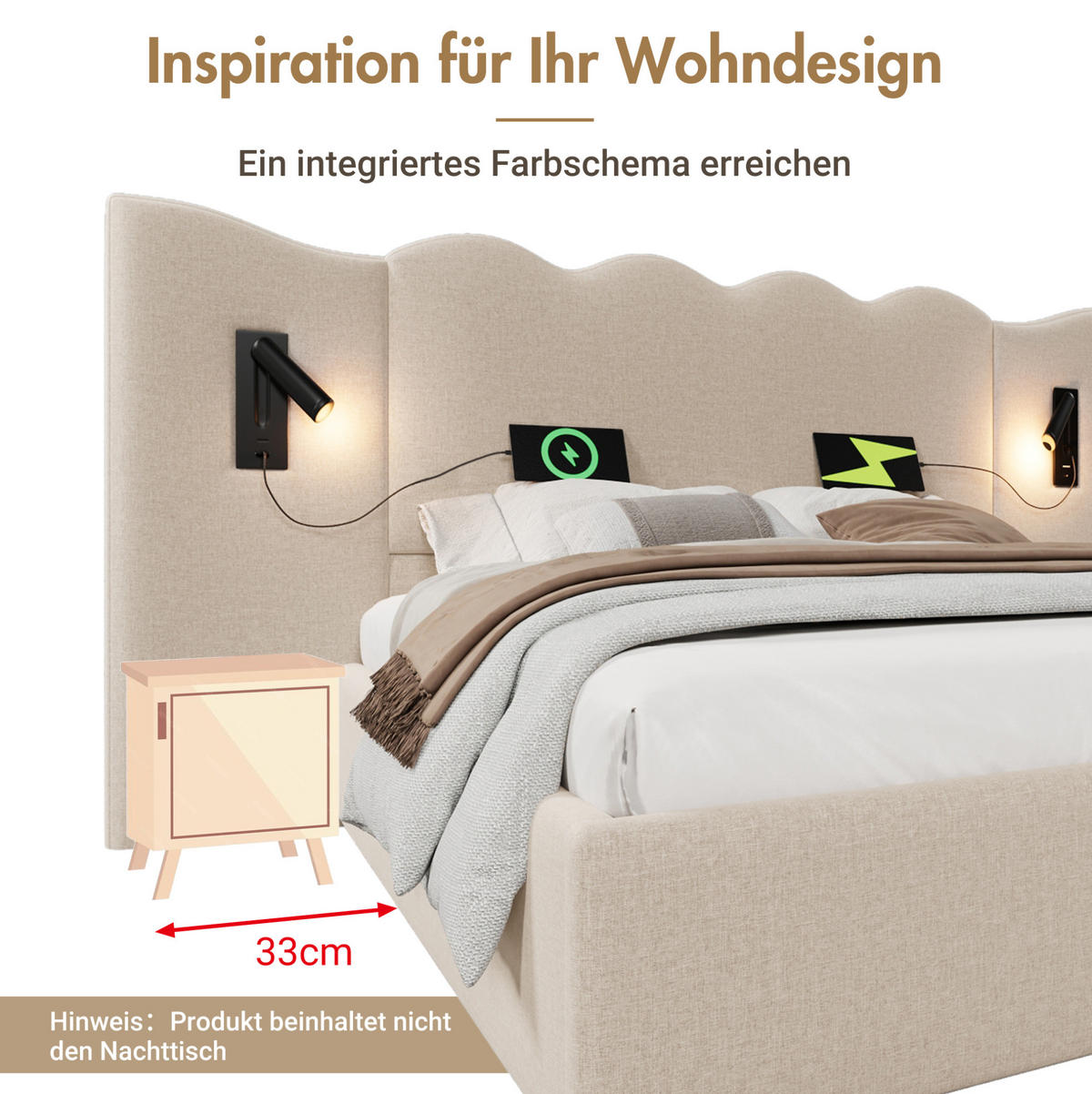 POLSTERBETT 160/200 cm Beige aus Leinen mit Stauraum - Beige, Textil (160/200cm) - OKMYHOME