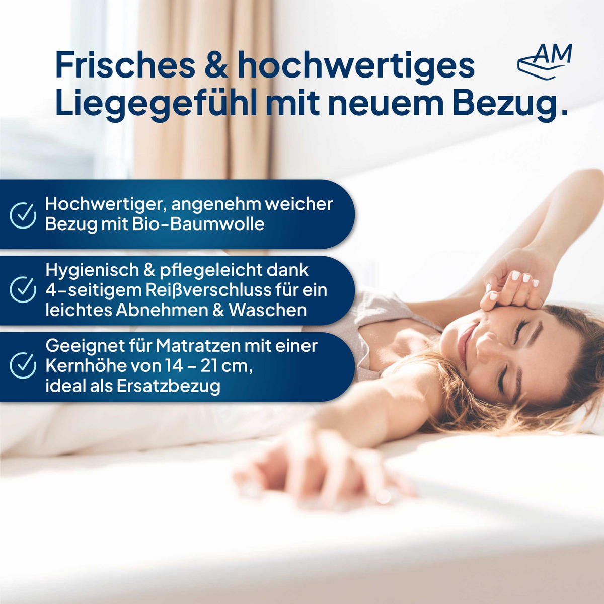 MATRATZENBEZUG Bio Baumwolle 140/200cm für 14cm Kernhöhe - Weiß, Textil (140/200cm) - AM Qualitätsmatratzen