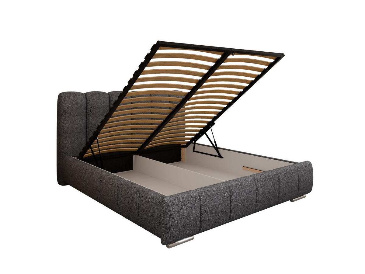 POLSTERBETT ZAIRA 160 x 200 cm mit Bettkasten und Lattenrost, 7-Zonen-Taschenfederkernmatratze CIRA (24 cm) – Schwarz - Schwarz, Holz (140/206cm) - Panda Möbel