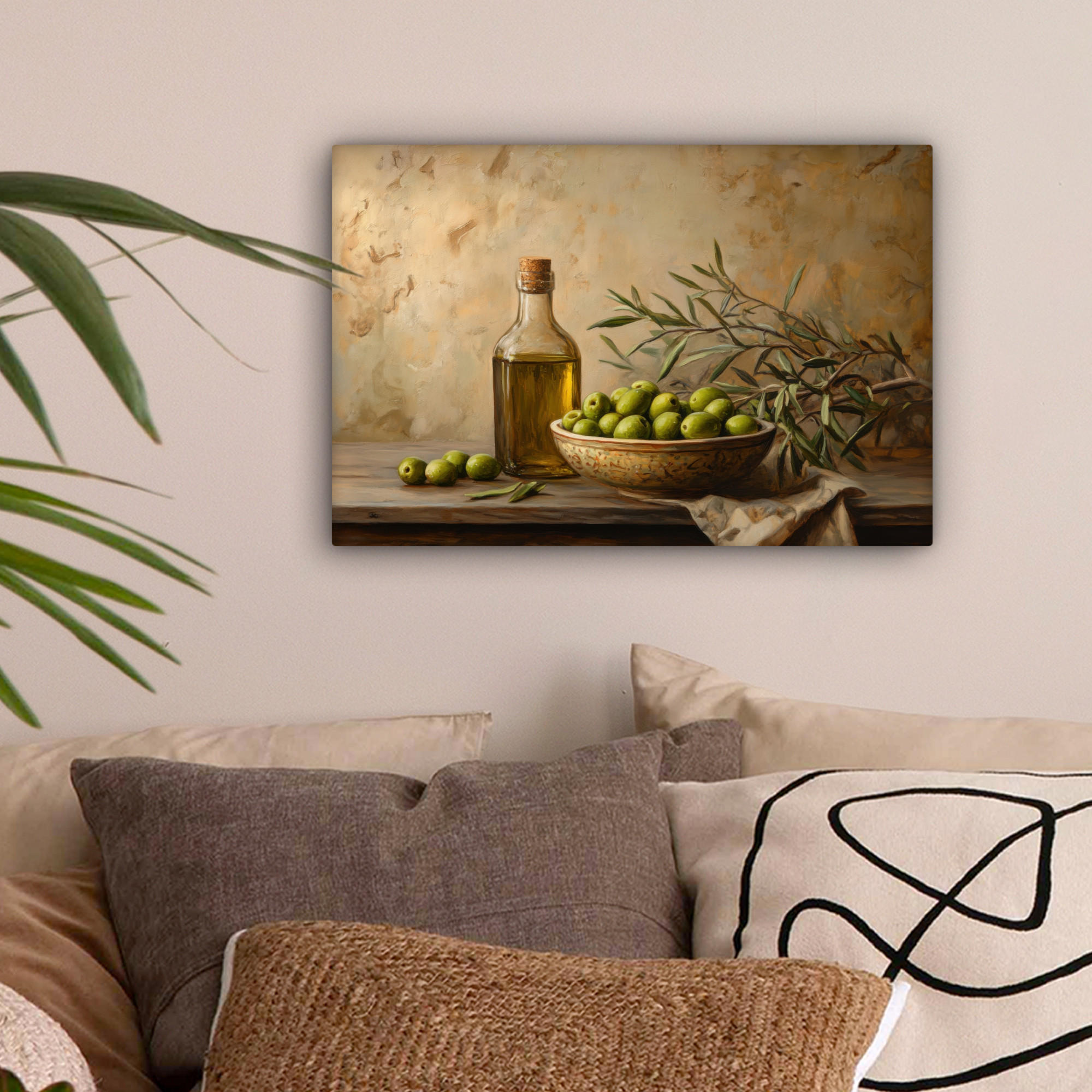 LEINWANDBILD Oliven - Stilleben - Vintage 30x20 cm - Olivgrün, Textil (30/20cm) - MuchoWow