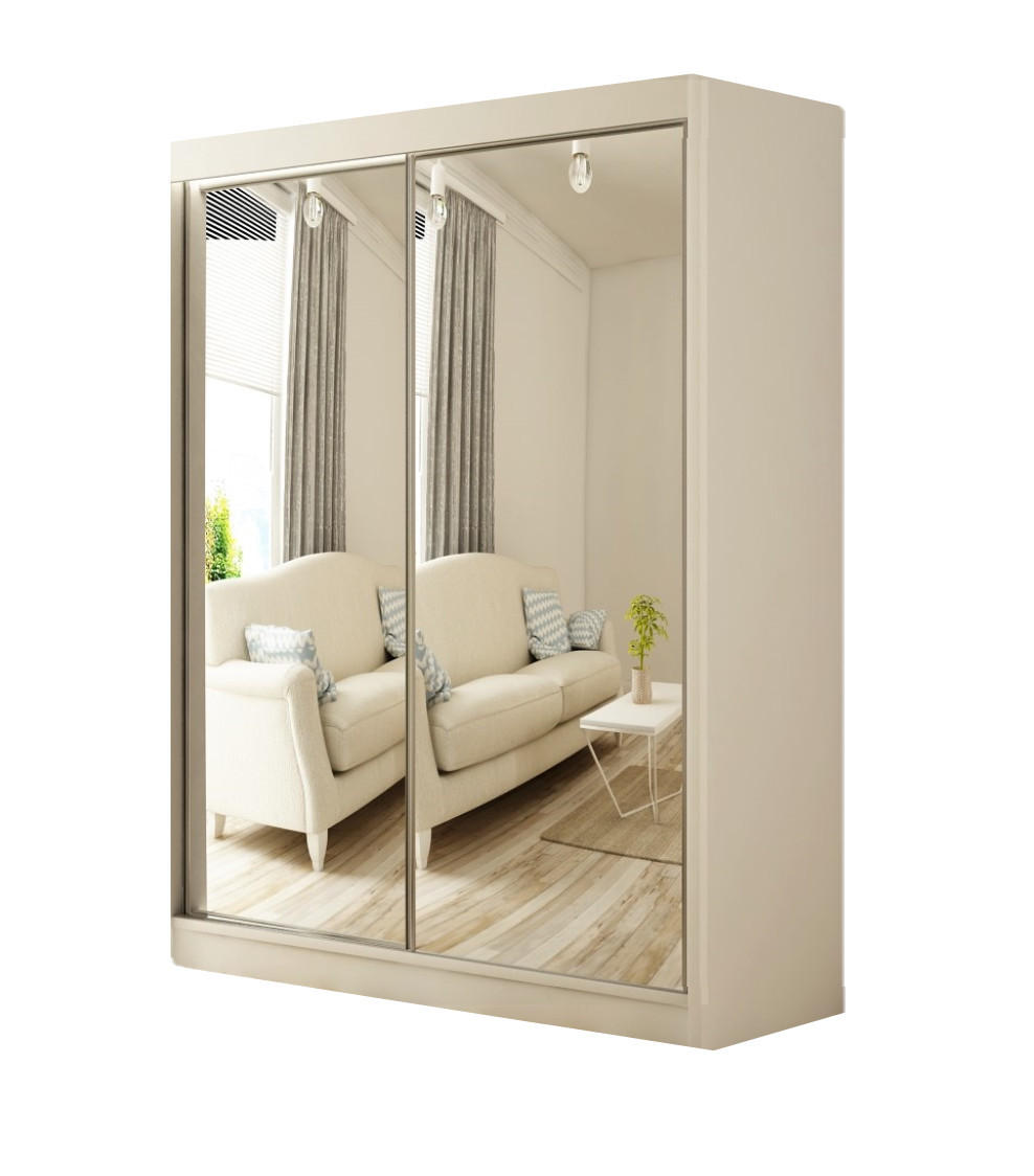 SCHWEBETÜRENSCHRANK Elsa 200 cm mit Spiegel 2-türig, weiß - Weiß, Kunststoff (200/215/61cm) - Margaret Hadas24