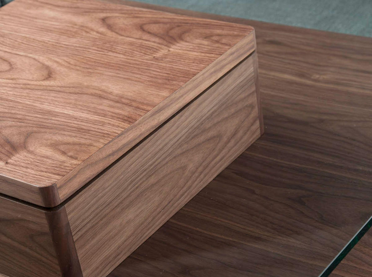 COUCHTISCH Quadratischer Couchtisch aus gehärtetem Glas und Nussbaumholz 100/100/35 cm - Transparent/Nussbaumfarben, Glas/Holz (100/100/35cm) - ANGEL CERDA