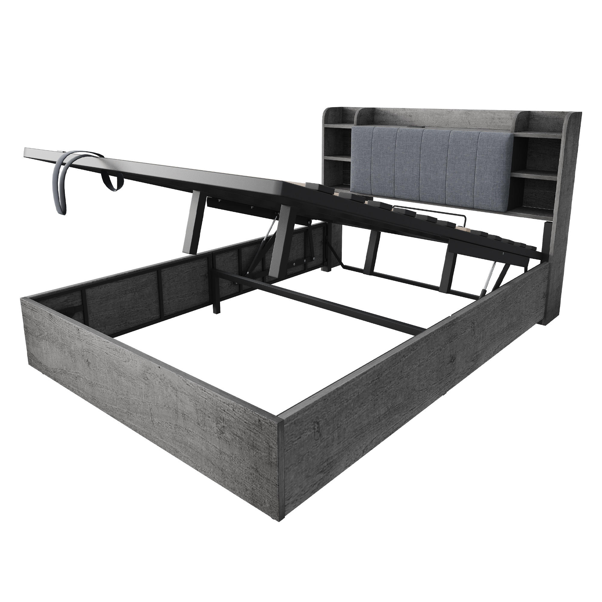POLSTERBETT 180/200 cm Grau mit Stauraum, Ausgestattet mit USB und Tape-C-Steckdose - Grau, Holz (180/200cm) - Oxeza