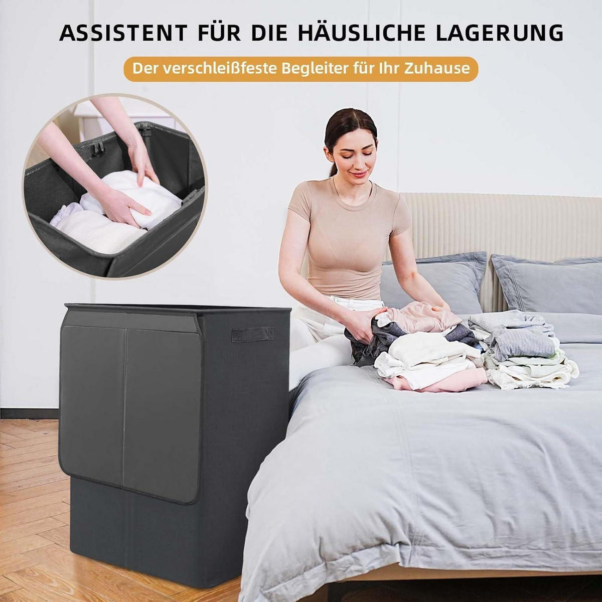 WÄSCHEKORB 3 Fächer Dunkelgrau 160L - Anthrazit, Textil (39/69/59cm)