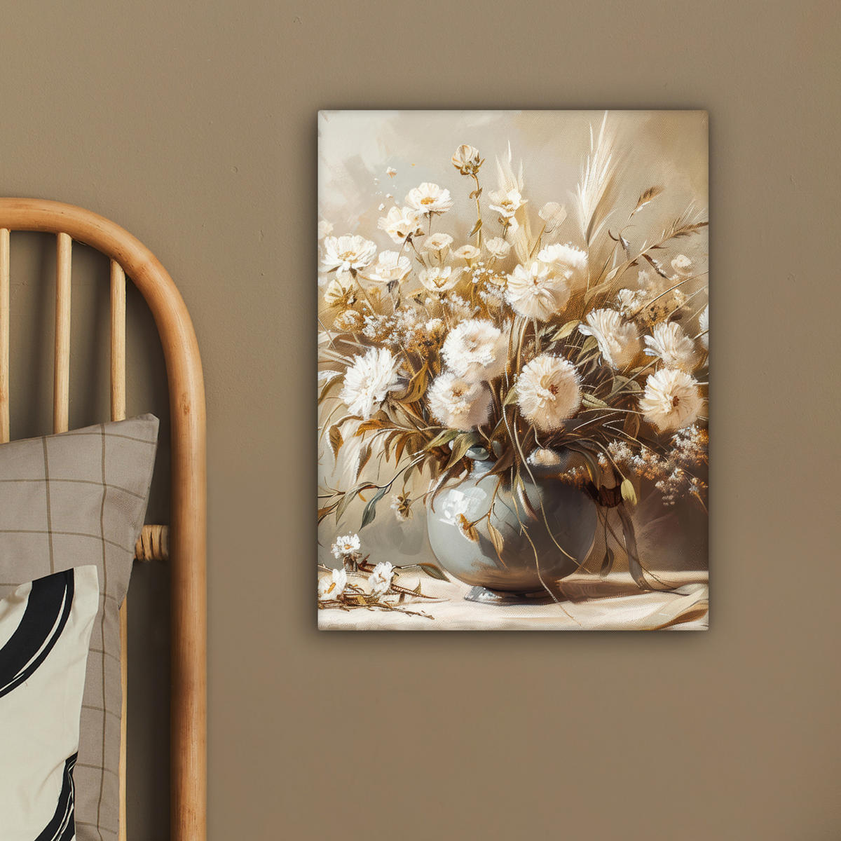 LEINWANDBILD Blumen - Vase - Stilleben - Beige 30x40 cm - Creme, Textil (30/40cm) - MuchoWow