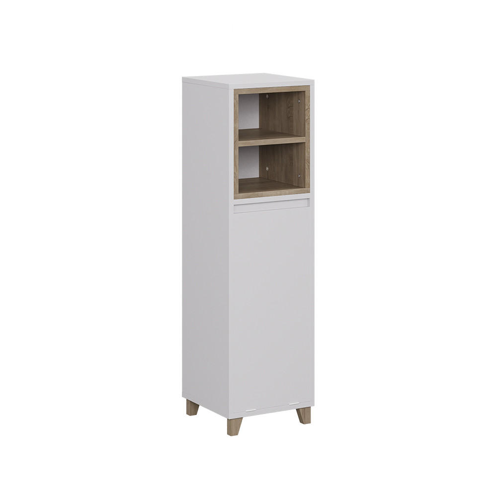 MIDI-SKÅP Elnor Vit/ek 30x105 cm med utfällbar tvättkorg Vit, Ekfärgad 105/30/30 cm