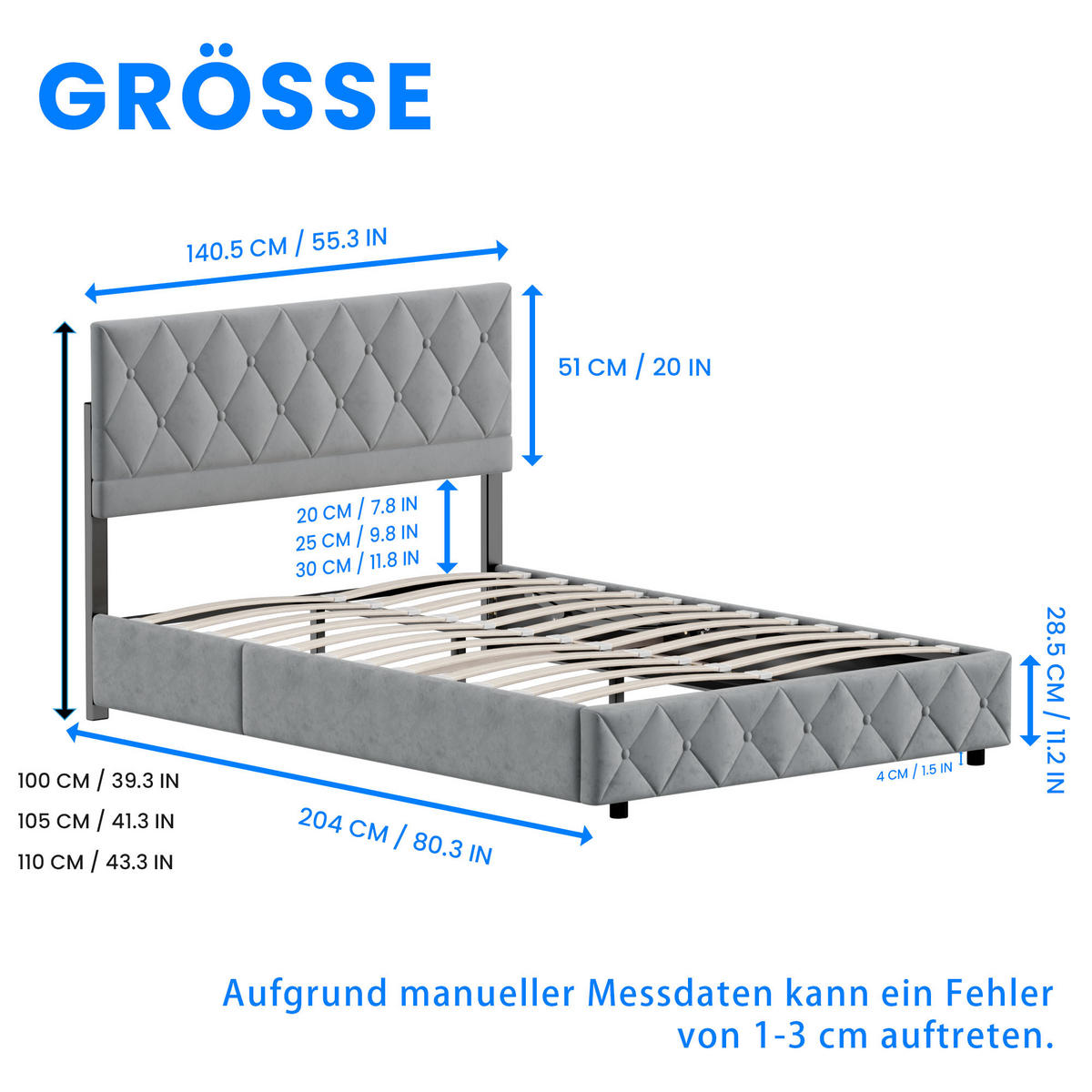 POLSTERBETT aus Samt 140x200 cm Grau mit hydraulischem Stauraum - Grau, Textil (140/200cm) - Modfu