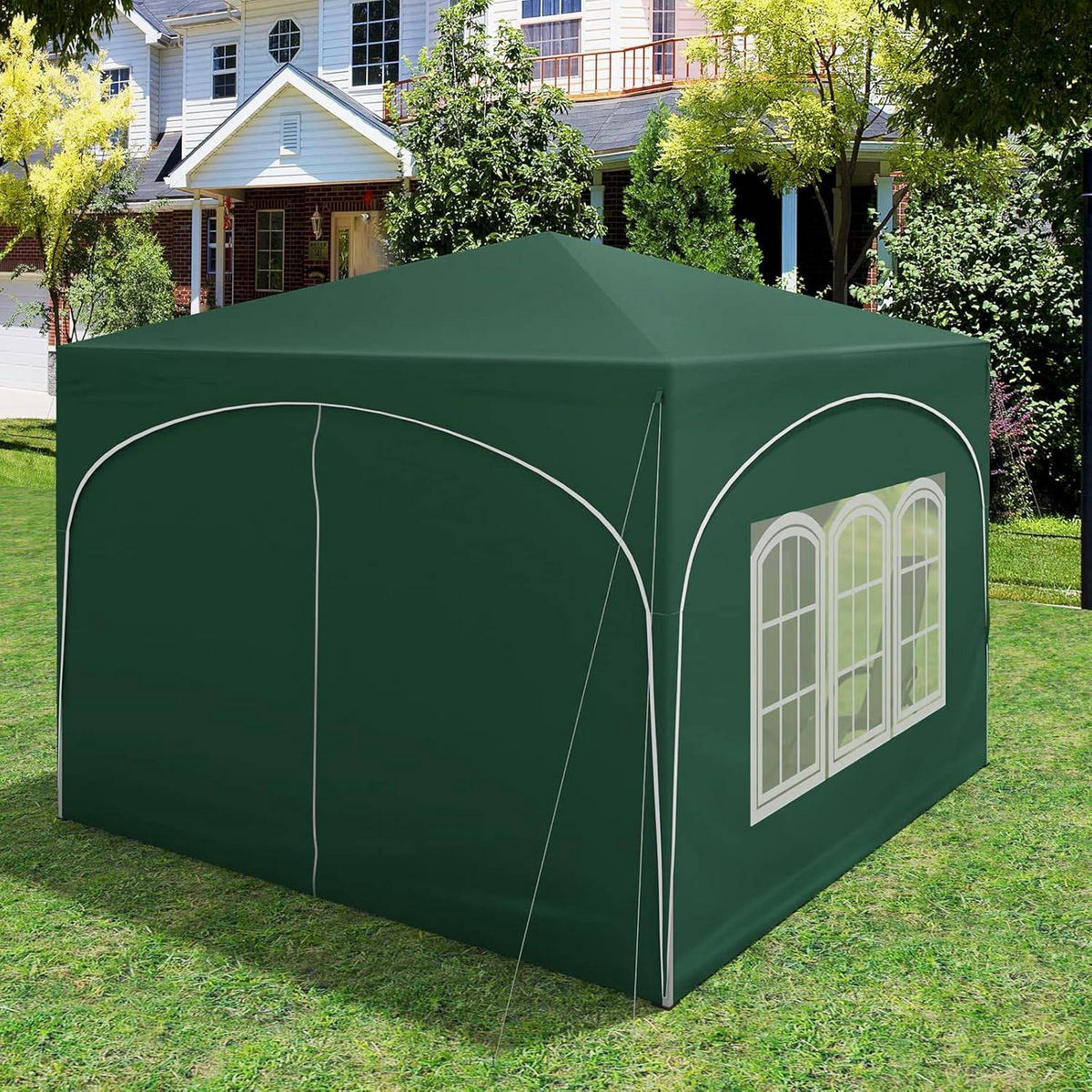 PAVILLON, Faltpavillon 3x3 m, mit 4 Seitenwänden, Grau - Grün, Metall (300/260/300cm) - Woltu