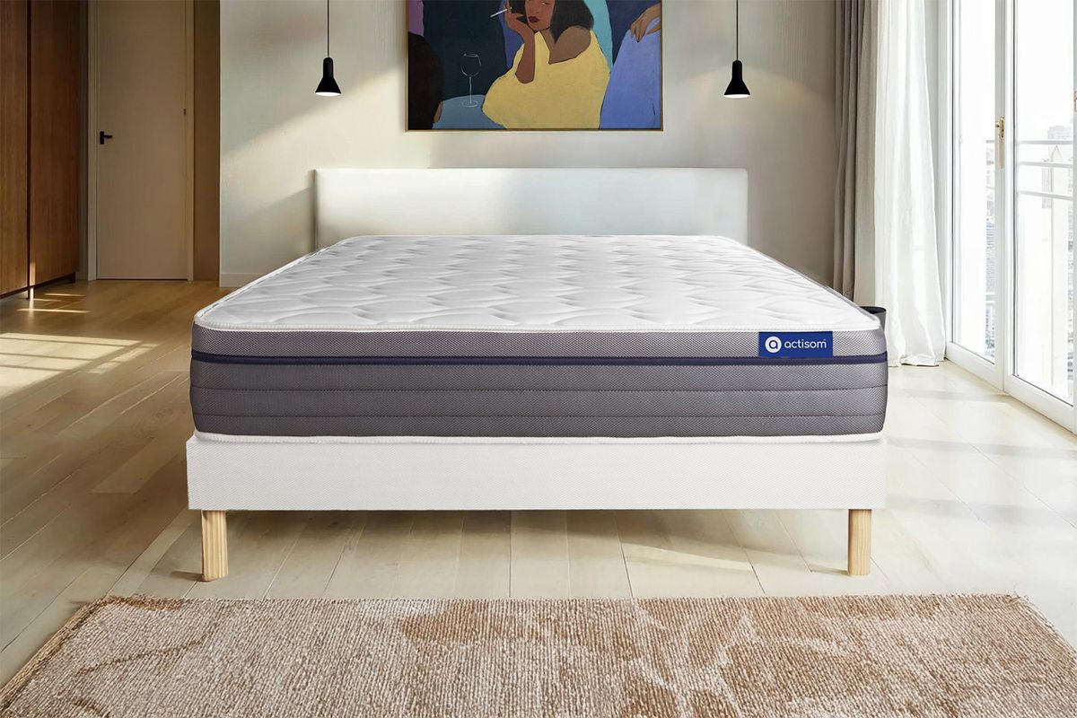 BETT Actimemo zen Memory-Schaum 90 x 200 cm h1 - Kit Bettgestell Weiß - Beige/Weiß, Karton/Holz (90/200cm) - ACTISOM