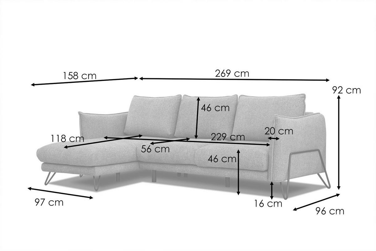 ECKSOFA HOSTEN 4-Sitzer, grau - Schwarz/Grau, Holzwerkstoff/Textil (158/269cm) - Courtois Laville