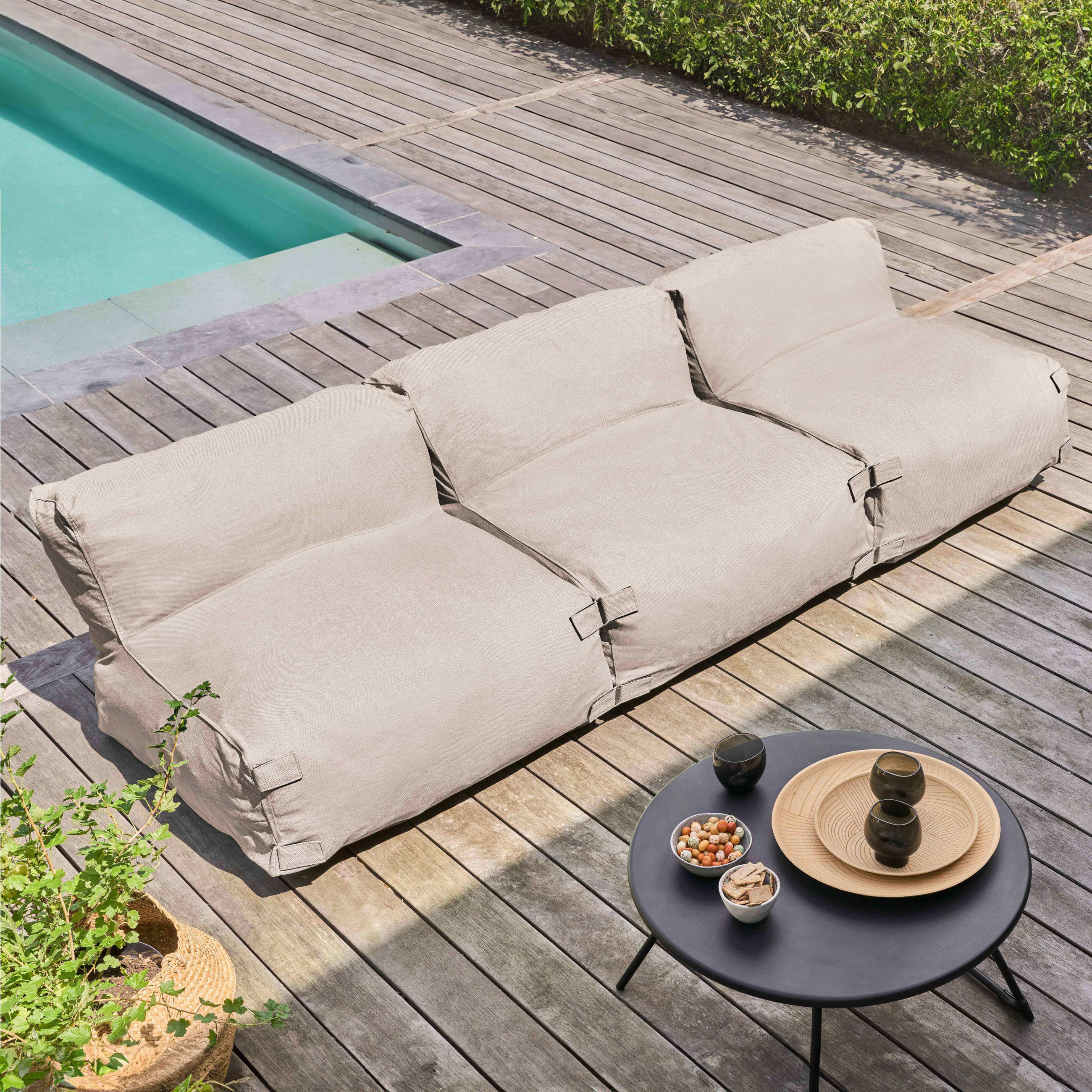 GARTENSOFA mit 3 Sitzplätzen, Sandfarbe - Beige, Textil - Oviala