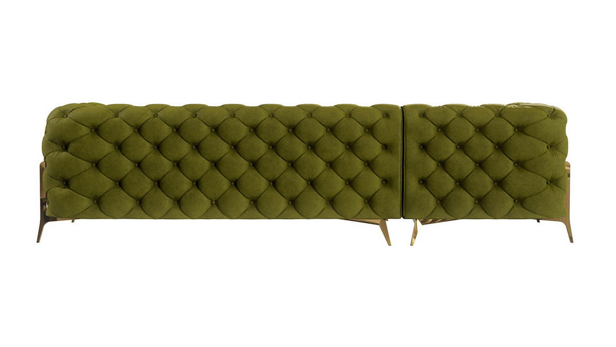 ECKSOFA Chesterfield Lexi Olive Samt, Ottomane links - Goldfarben/Olivgrün, Holz/Textil (305/200cm) - S-Style Möbel
