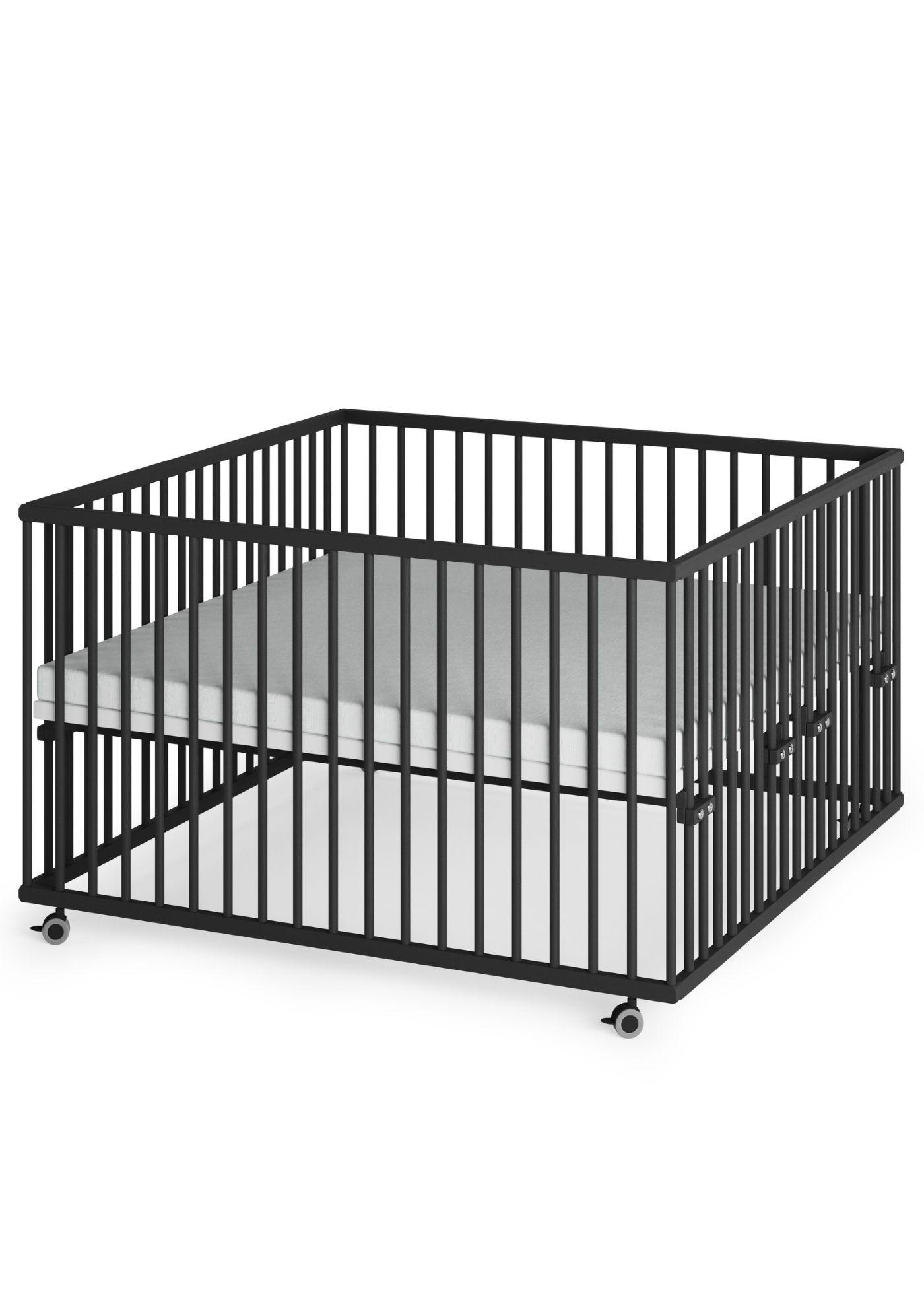 LAUFGITTER XXL 120x120 cm mit Matratze Cloud Air - Black Edition - Premium Kollektion - Schwarz, Holz (120/74/120cm) - Sämann – make a difference.