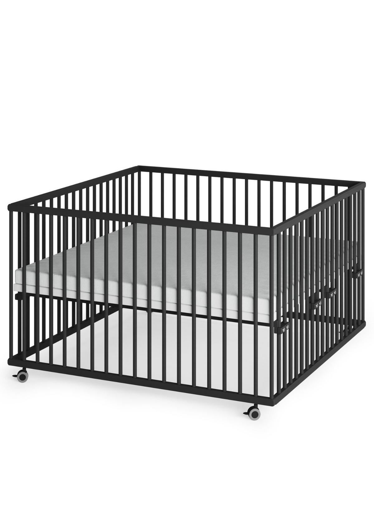 LAUFGITTER XXL 120x120 cm mit Matratze Cloud Air - Black Edition - Premium Kollektion - Schwarz, Holz (120/74/120cm) - Sämann – make a difference.