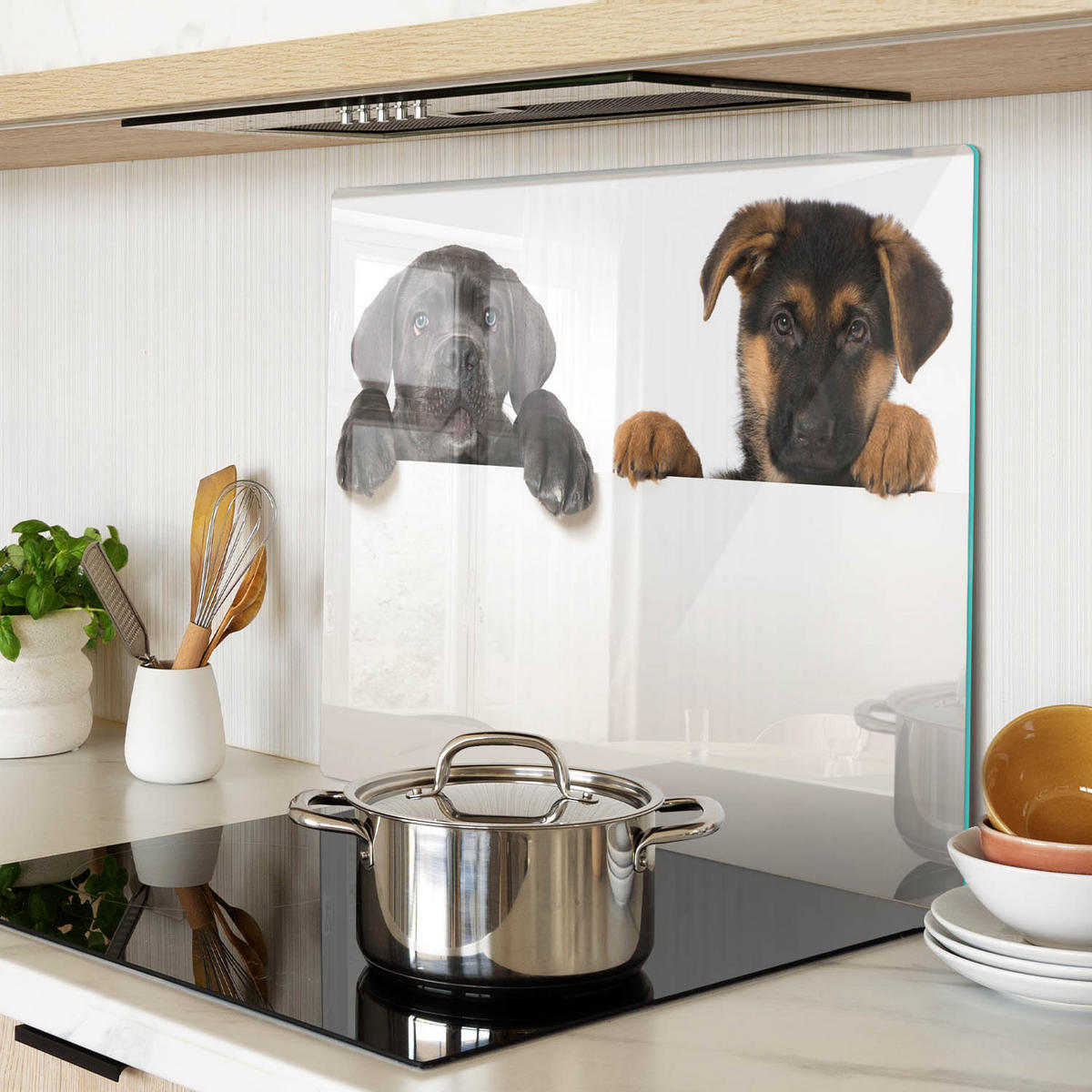 GLASPLATTE 60x52 cm Drei Welpen - Dunkelbraun, Glas (60/52cm) - TULUP
