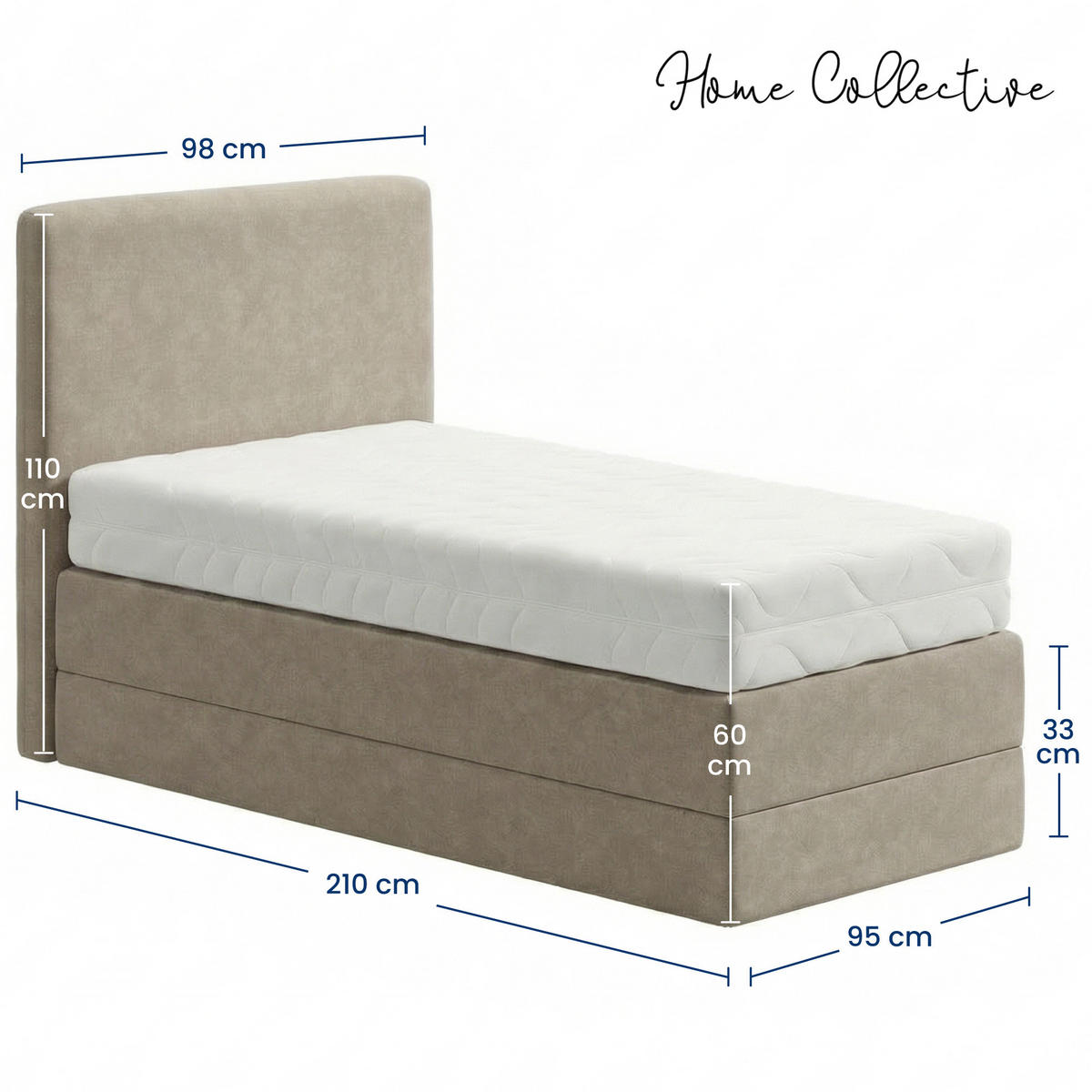 BOXSPRINGBETT mit Kaltschaummatratze, mit Kopfteil, 90 x 200 cm, in Beige - Beige, Naturmaterialen (90/200cm) - Home Collective