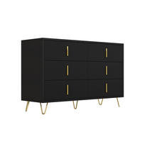 KOMMODE 120/40/77 cm mit 6 Schubladen und goldfarbenen Griffen - Schwarz, Holzwerkstoff (120/77/40cm) - BEAOK