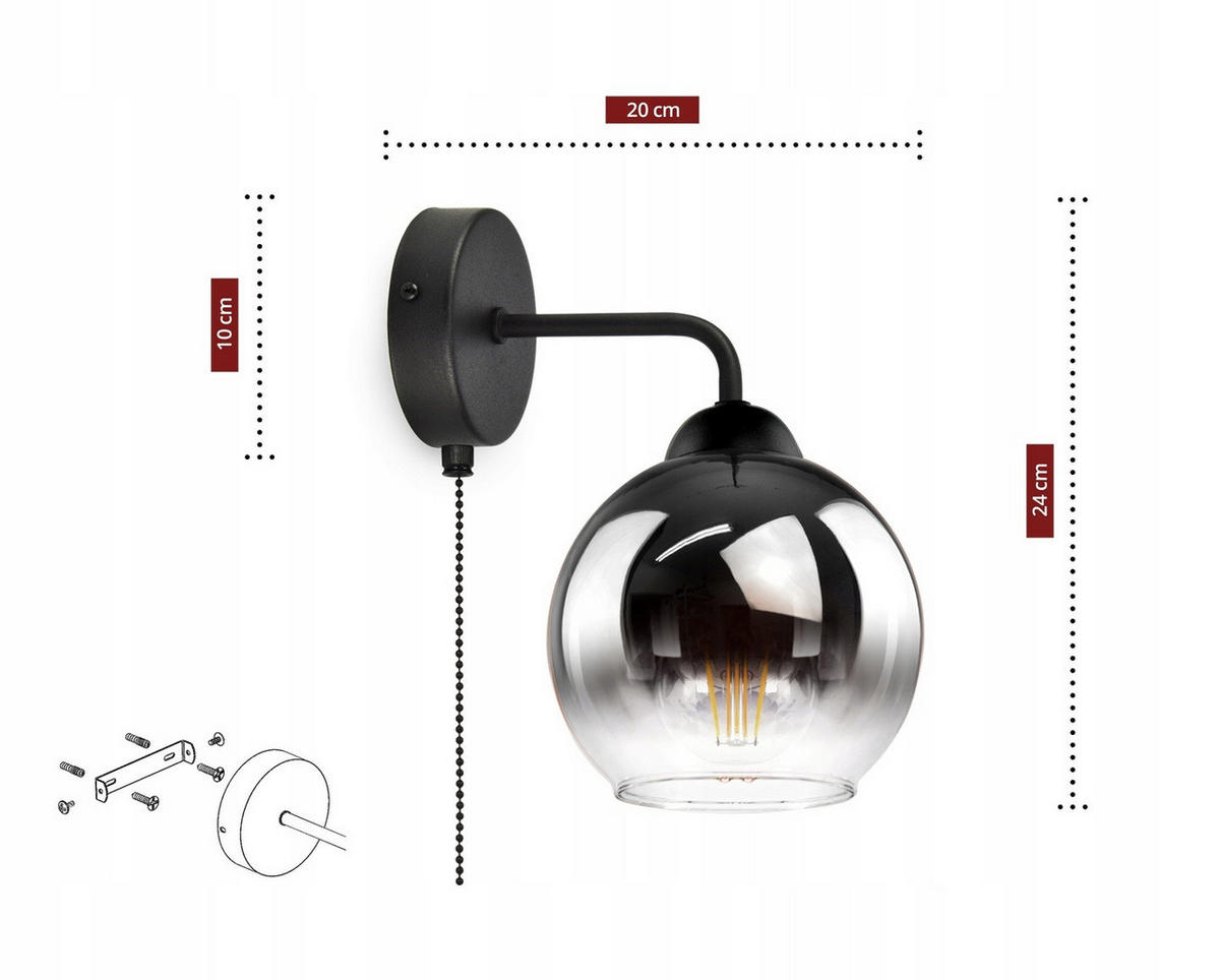 WANDLEUCHTE MASUR - Transparent/Anthrazit, Glas/Metall (20/24/15cm) - kiki design