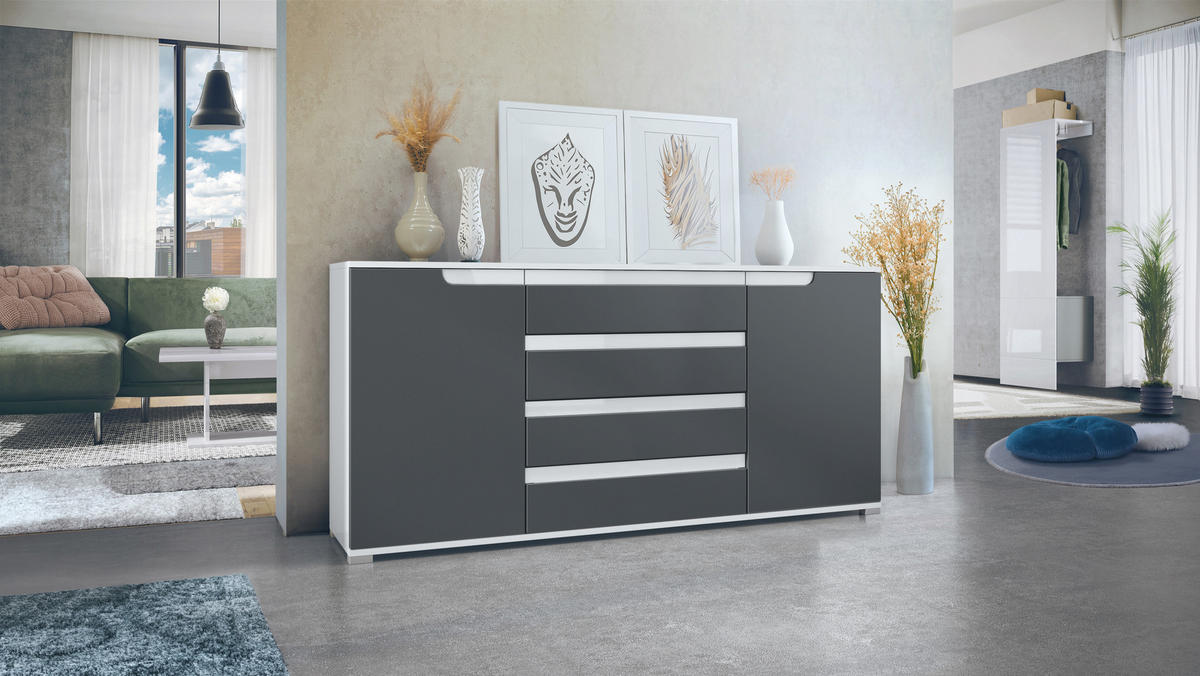 SIDEBOARD Sylt Anthrazit matt / Weiß Hochglanz - Anthrazit, Holzwerkstoff (166.5/75.5/35cm) - Vladon