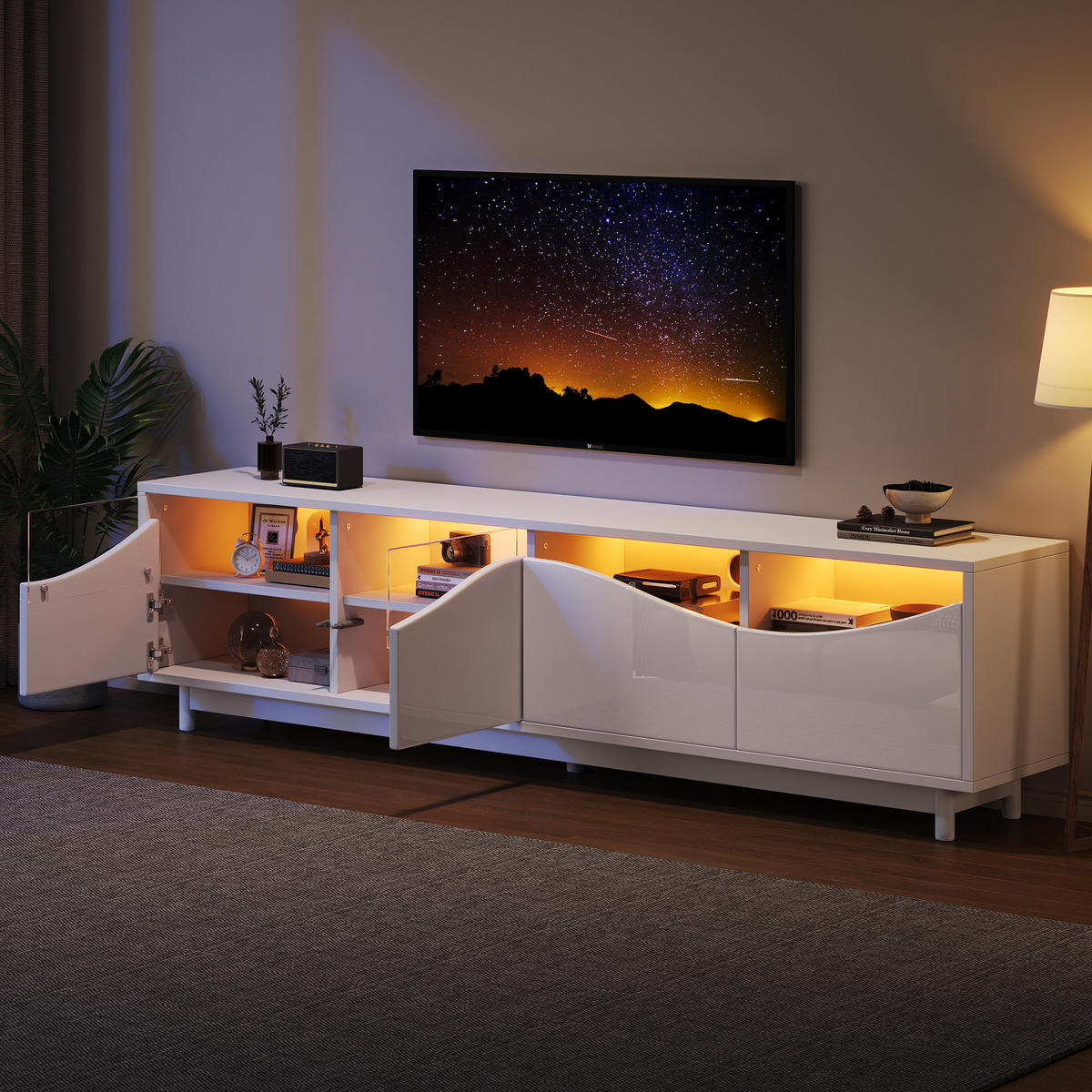 TV-ELEMENT mit LED 175 x 38 x 51 cm MDF Weiß - Weiß, Holzwerkstoff (38/51/175cm) - Beauniv