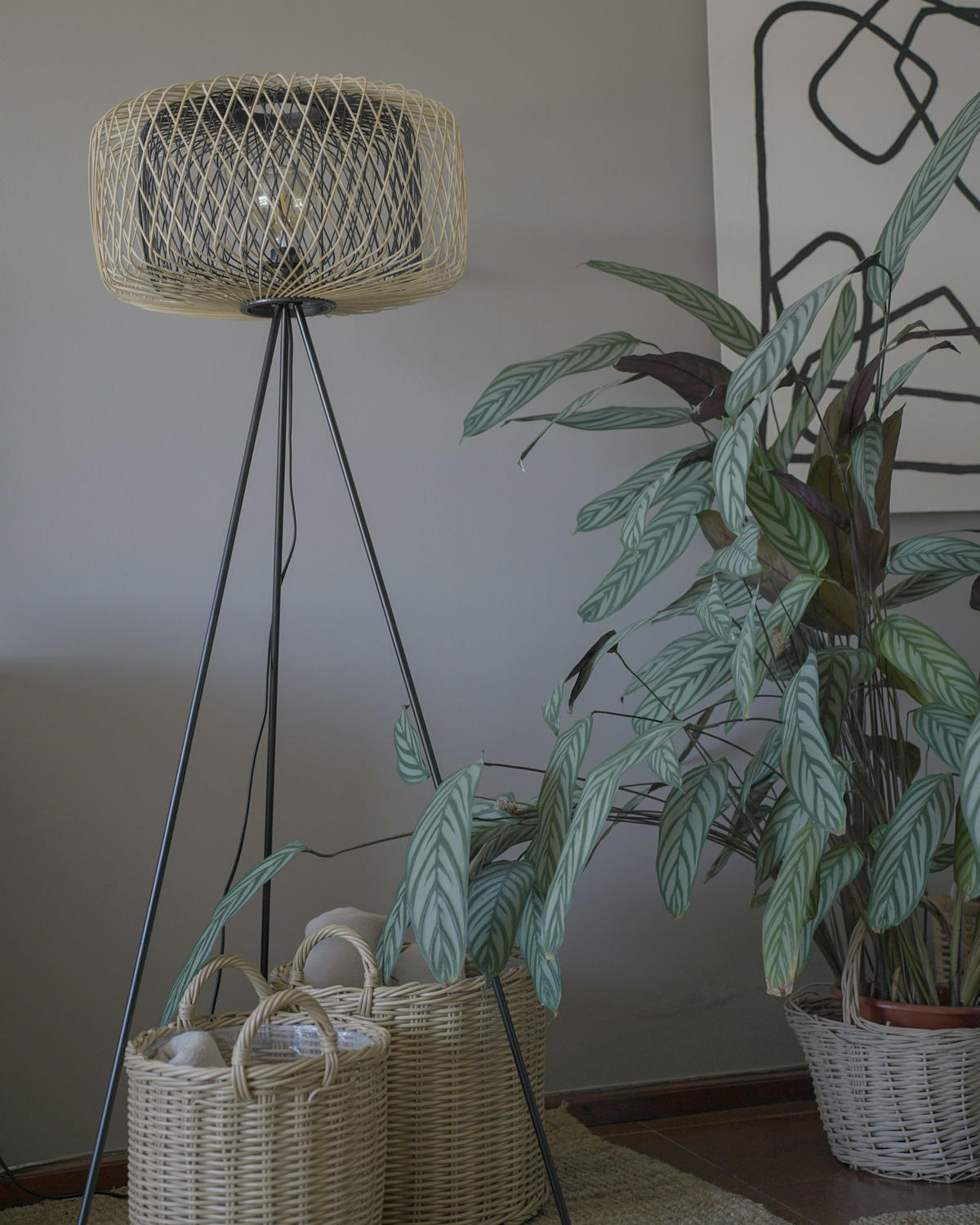 LAMPĂ DE PODEA Javari 51/51/145 cm - negru, lemn (51/51/145cm) - Beliani