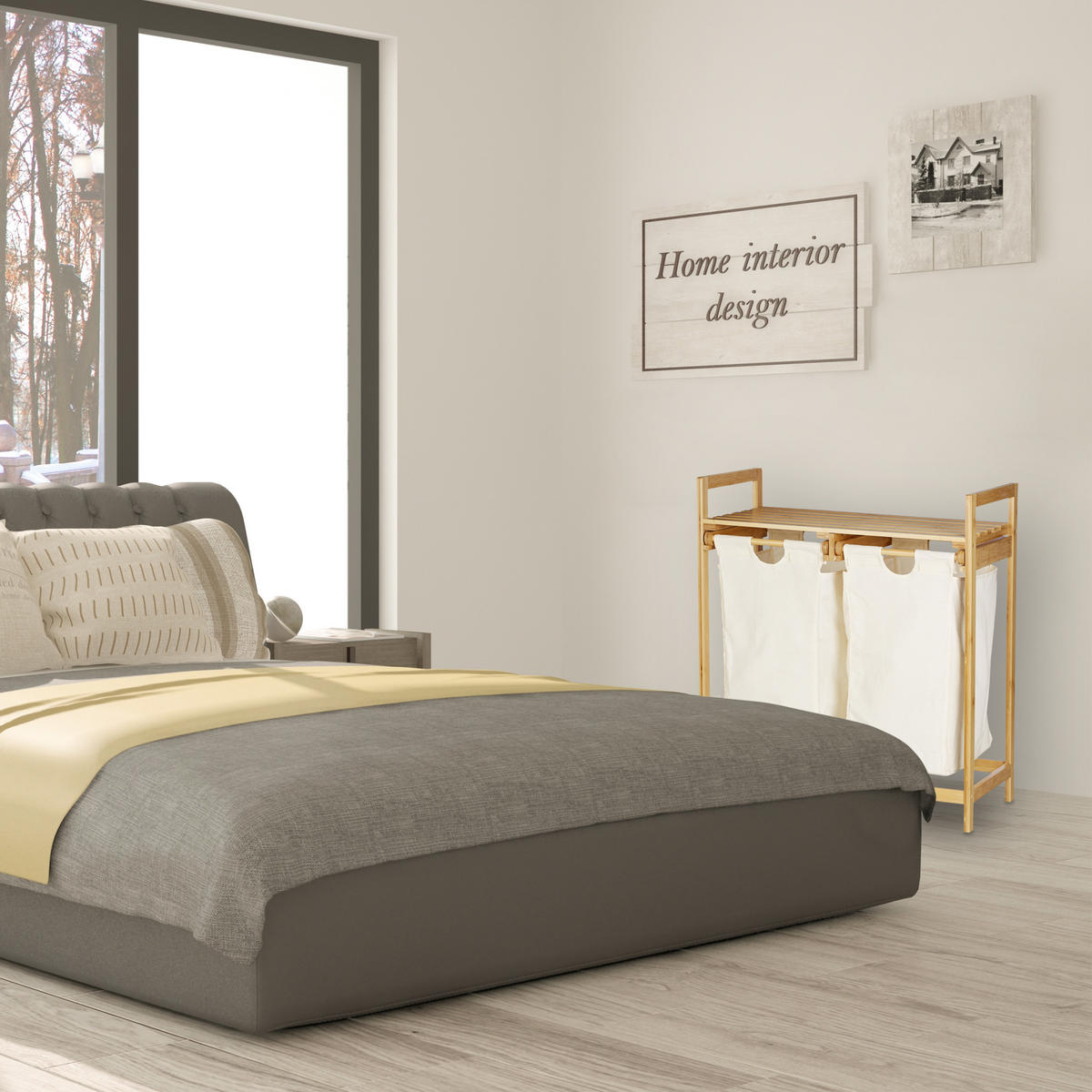 WÄSCHEKORB - Multicolor, Holz/Textil (63.5/73/33cm) - Relaxdays