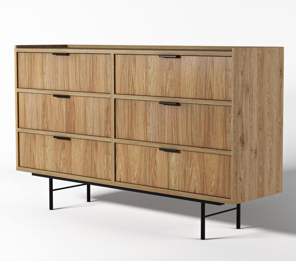 SIDEBOARD Nordiva 6S Hikora Natur 150/90/40 cm – Metallgestell - Schwarz/Naturfarben, Holzwerkstoff/Metall (150/90/40cm) - AX Living