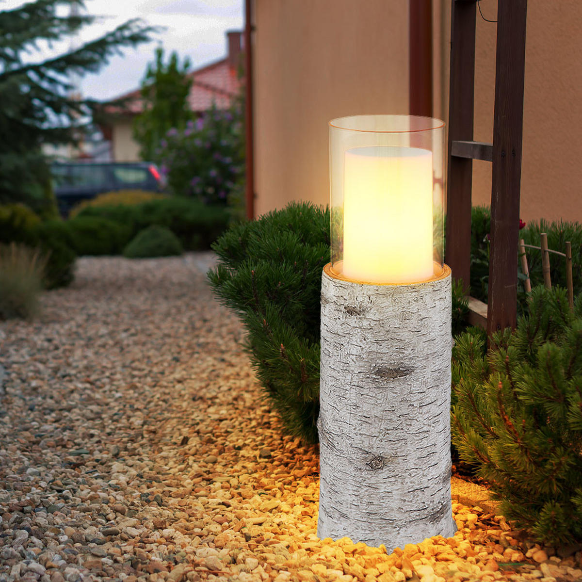 LED AUSSENLEUCHTE Baumstamm Weiß 2er Set - Weiß, Glas (13.5/13.5/43.5cm) - Globo Lighting