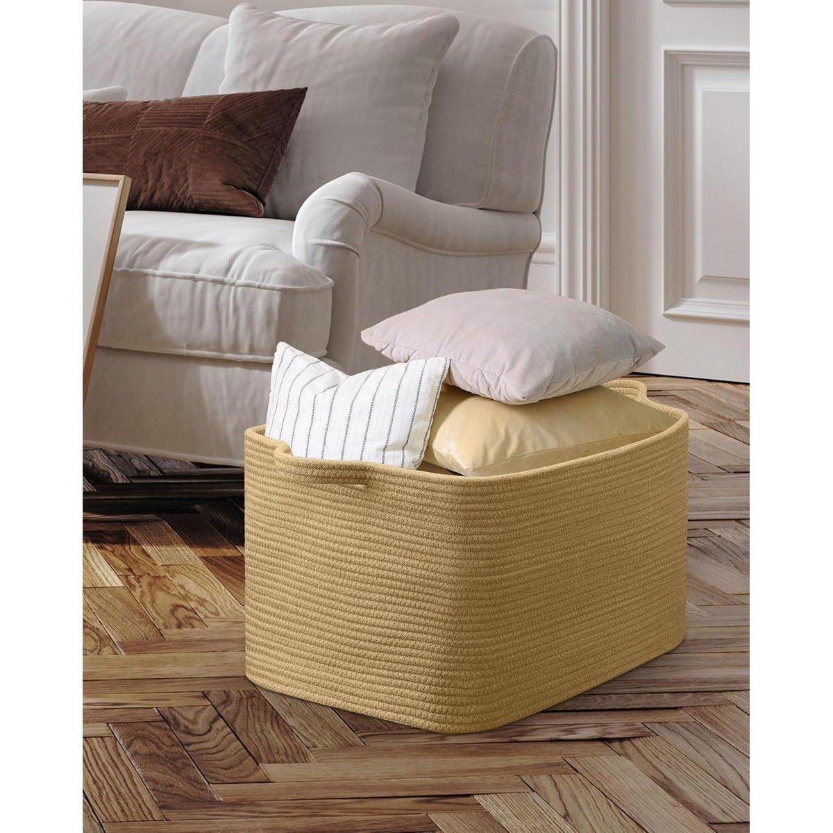 WÄSCHEKORB 2-teiliges Set Baumwolle 63L Gelblich-braun - Braun, Naturmaterialien (38/30/55cm)
