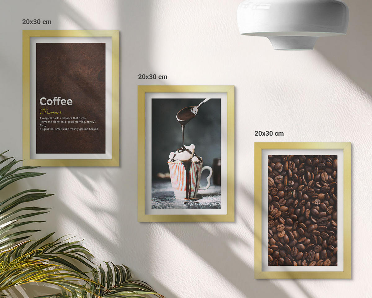 WANDBILDER 3er Set - 20x30 cm Goldrahmen - Kaffeegetränk mit Schlagsahne - Goldfarben, Kunststoff (20/30cm) - ArtPrintCave