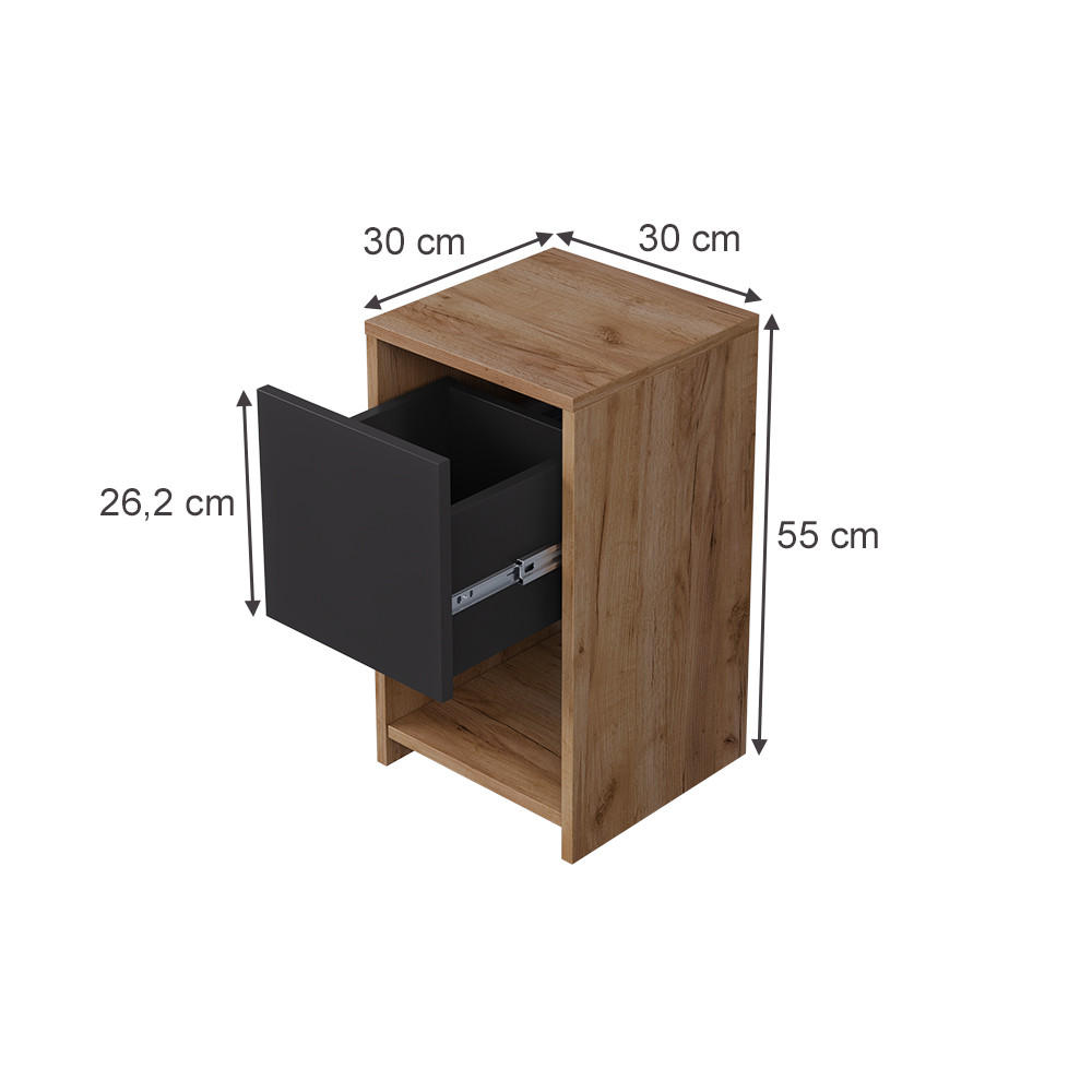 NACHTTISCH Evo Goldkraft Eiche/Anthrazit 30 x 55 cm mit Schublade - Honigeiche, Holzwerkstoff (30/55/30cm) - Vicco