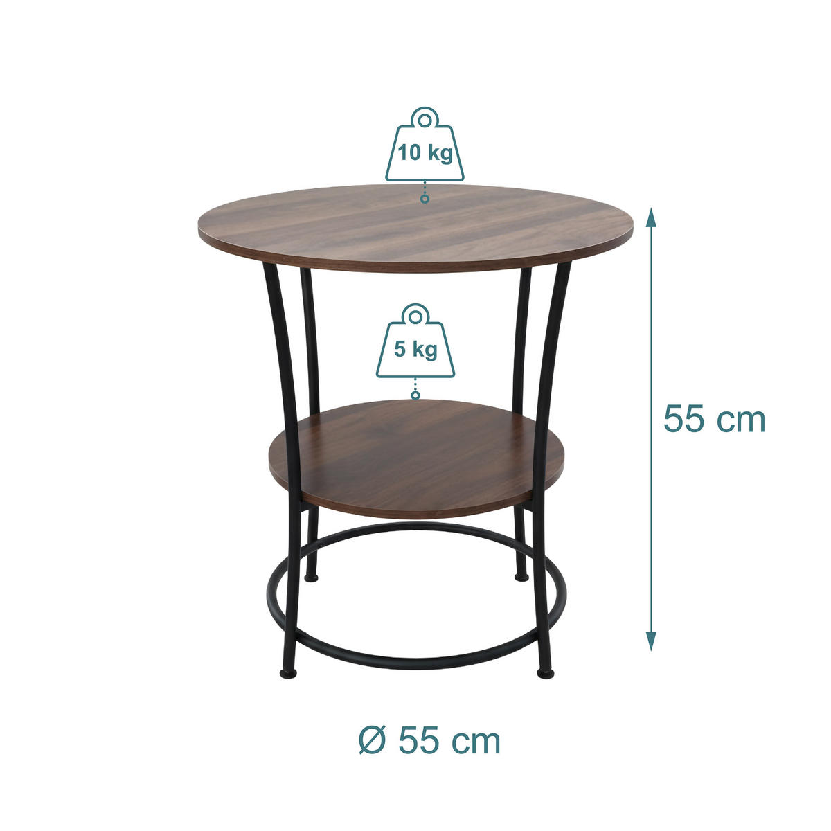 BEISTELLTISCH - Braun, Holzwerkstoff/Metall (55/55/55cm) - Relaxdays